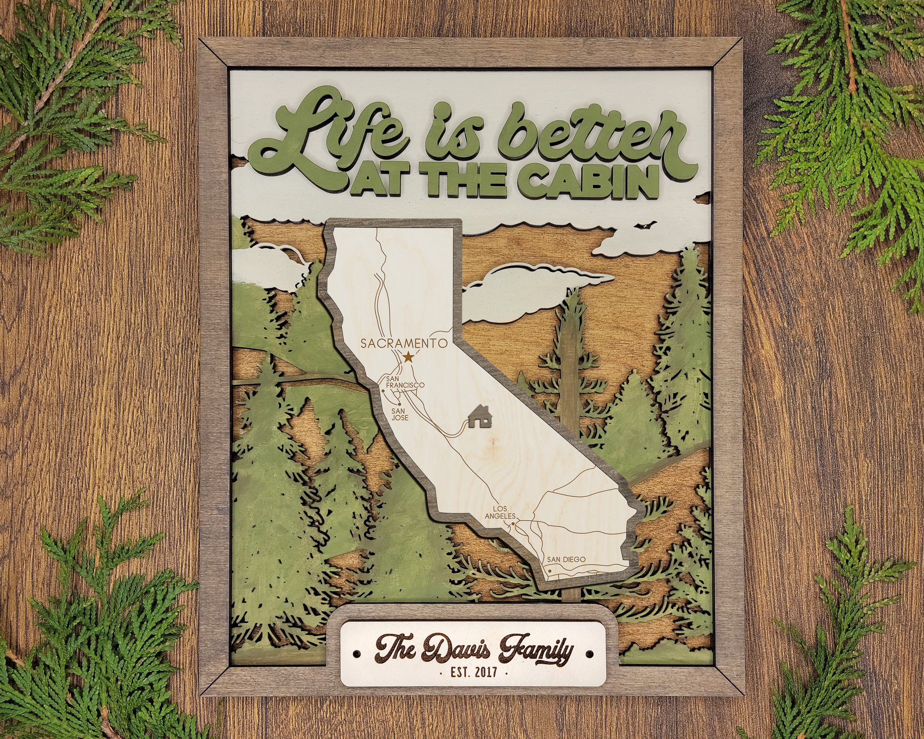 Personalized California States Wood Frame, 50 States 2 Layers Wood Plaque, Gift For Nature Lovers