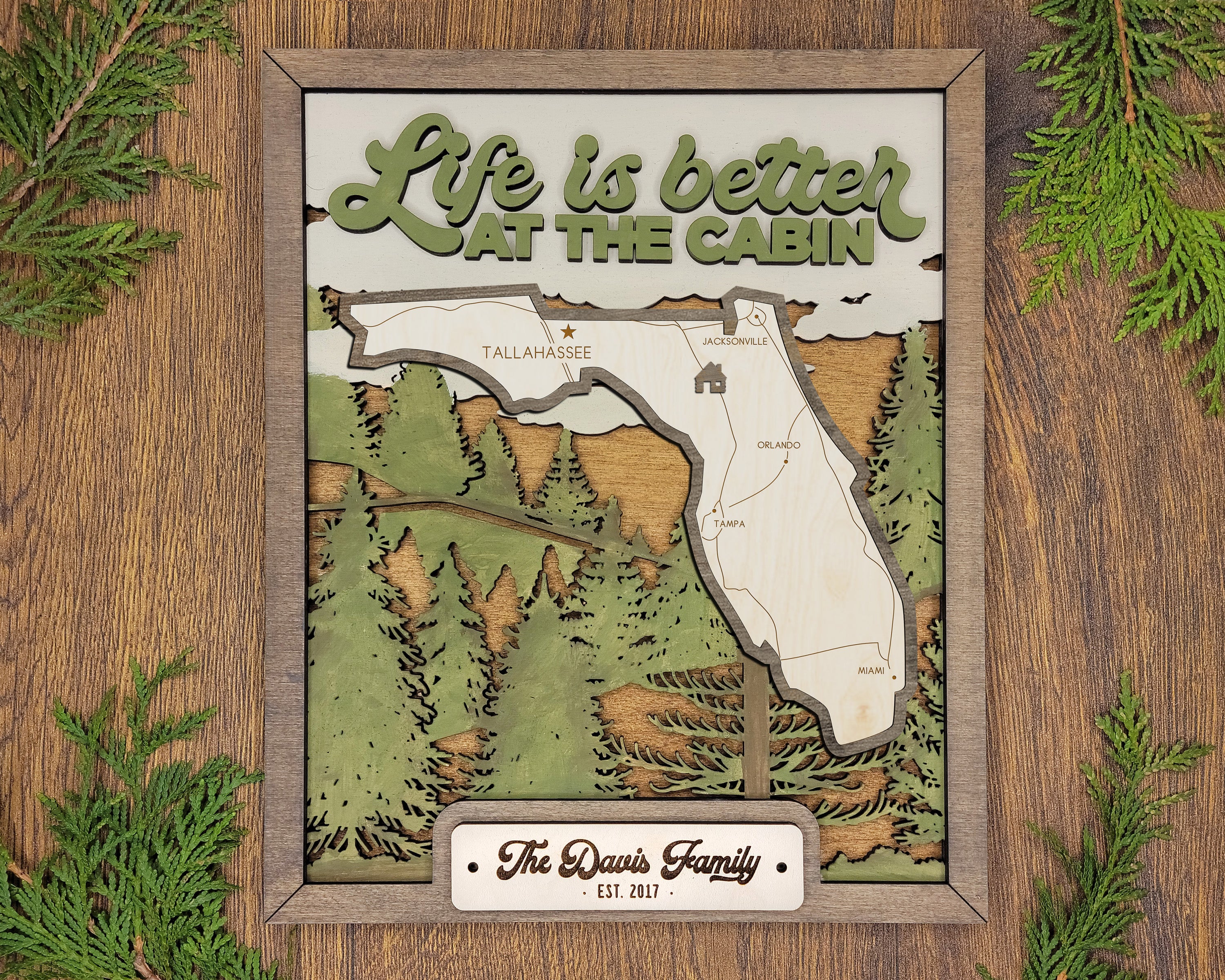 Personalized Florida States Wood Frame, 50 States 2 Layers Wood Plaque, Gift For Nature Lovers