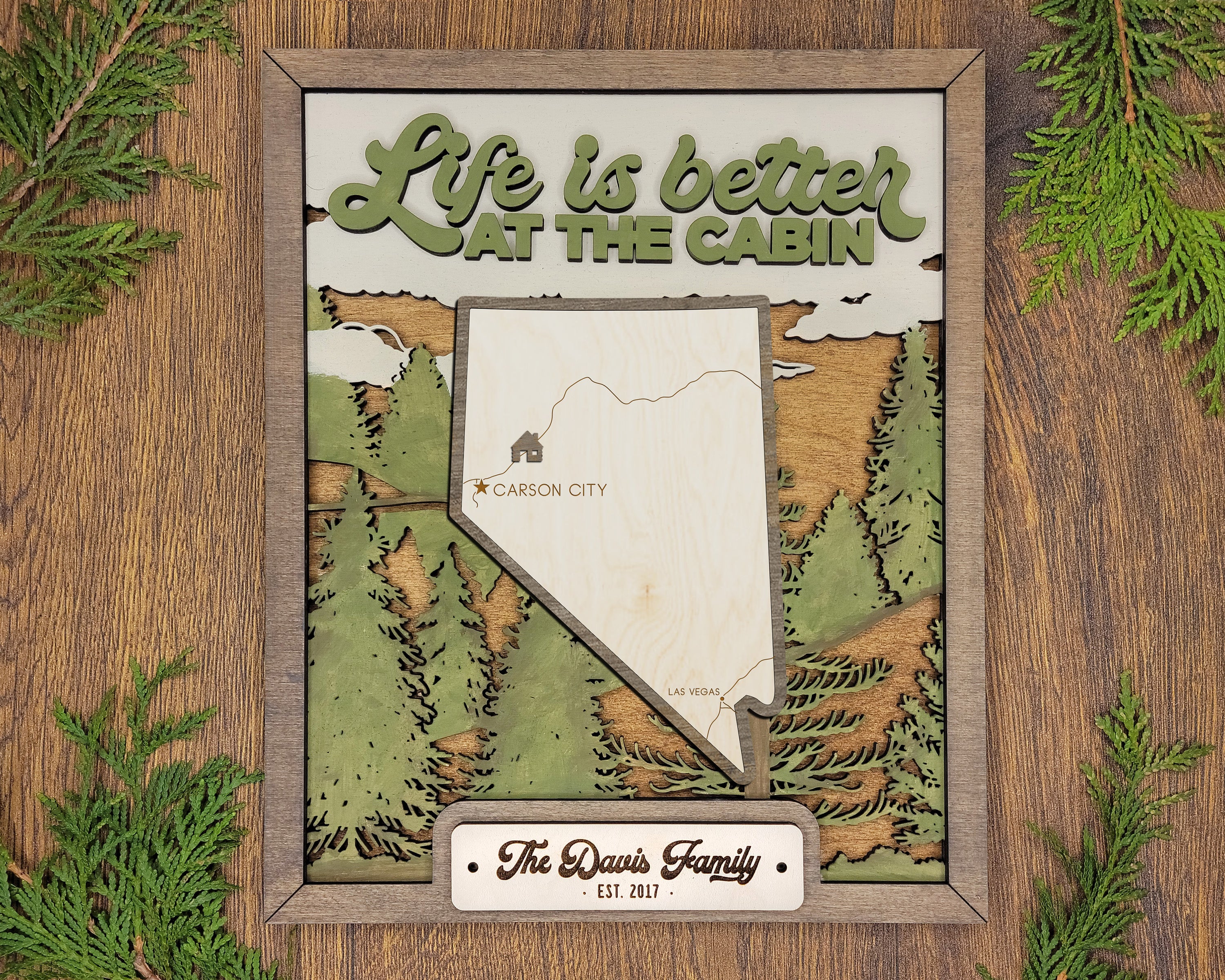 Personalized Nevada States Wood Frame, 50 States 2 Layers Wood Plaque, Gift For Nature Lovers