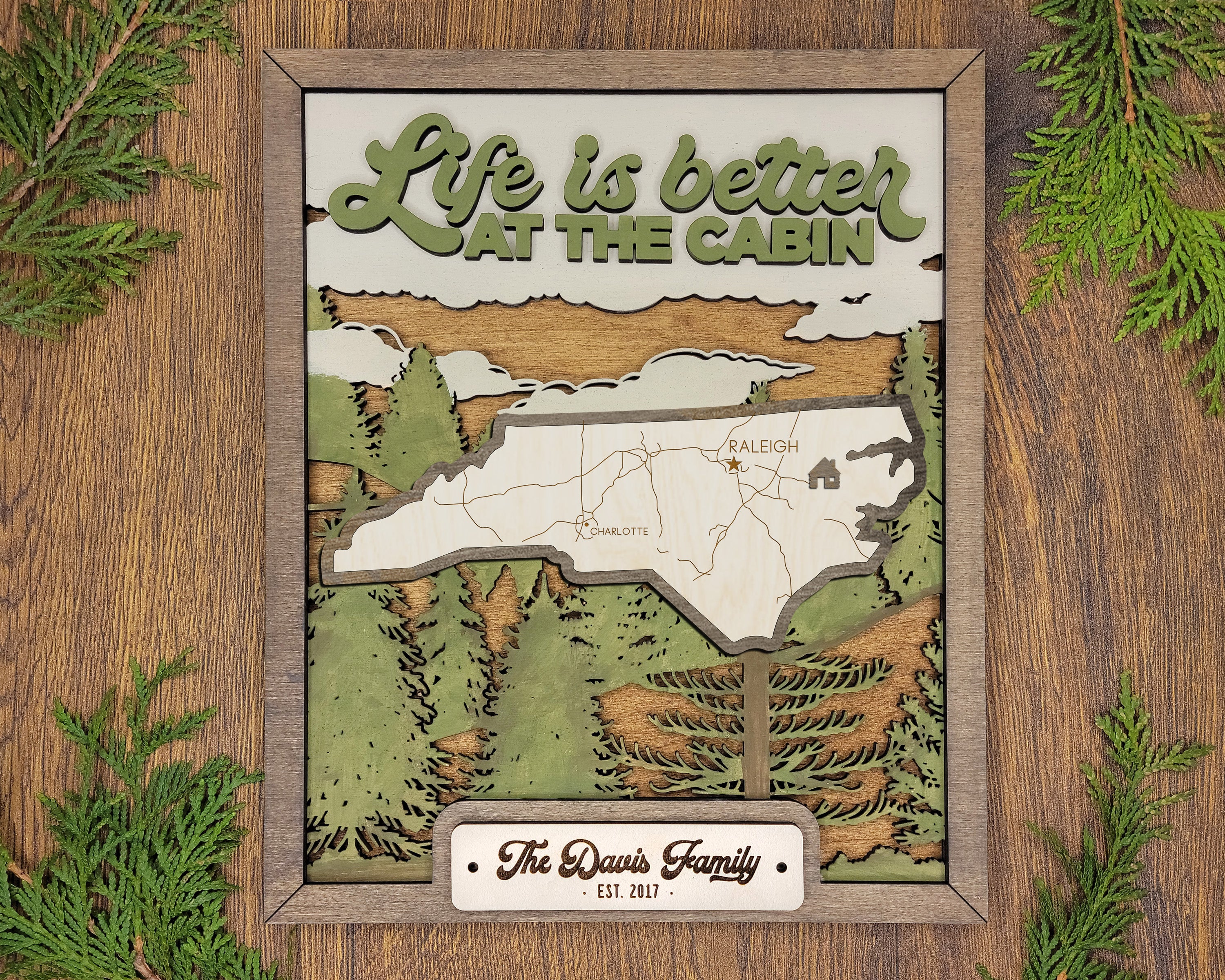 Personalized North Carolina States Wood Frame, 50 States 2 Layers Wood Plaque, Gift For Nature Lovers