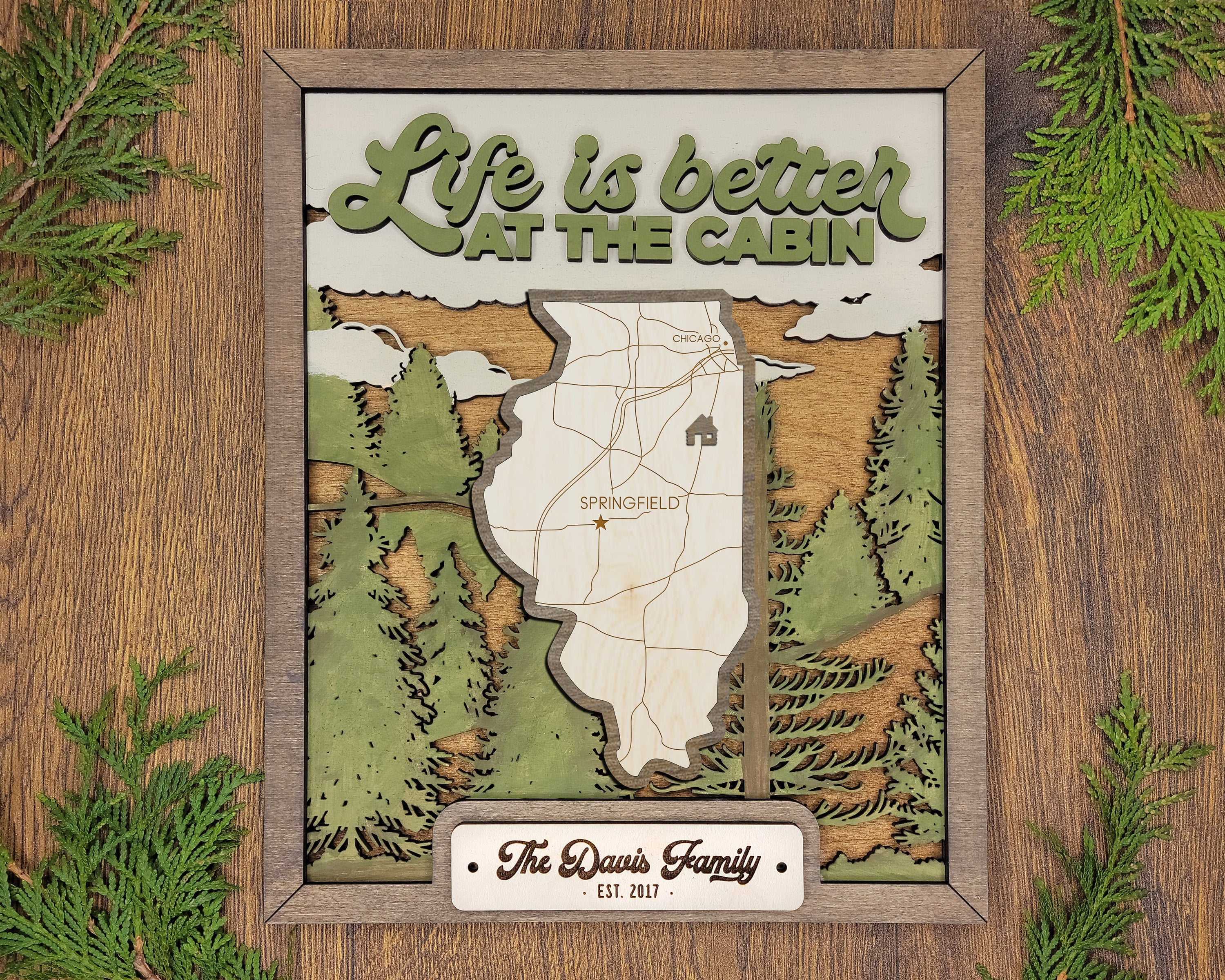 Personalized Illinois States Wood Frame, 50 States 2 Layers Wood Plaque, Gift For Nature Lovers