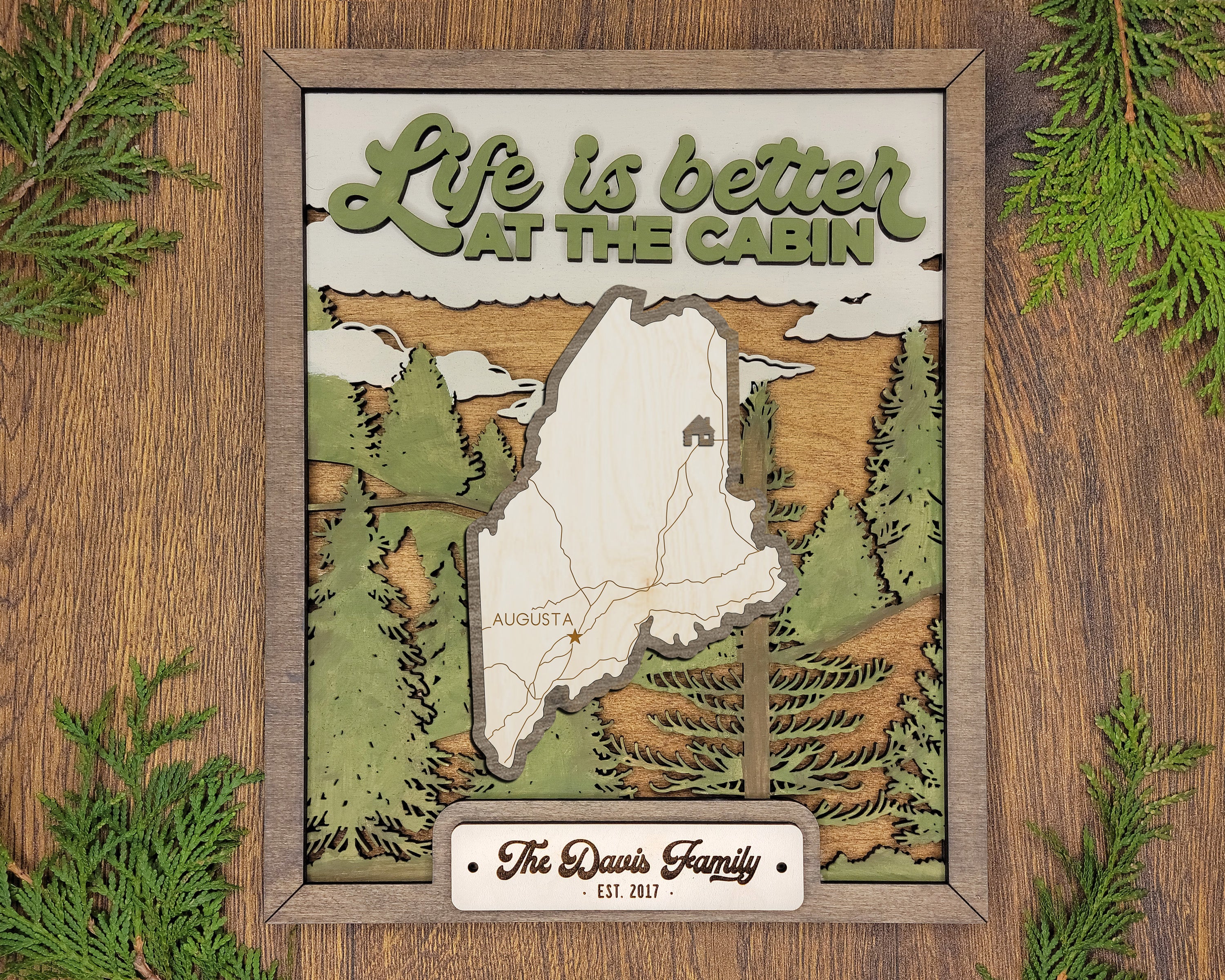 Personalized Maine States Wood Frame, 50 States 2 Layers Wood Plaque, Gift For Nature Lovers