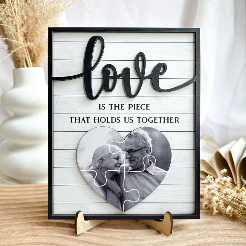 Love Is The Piece That Holds Us Together Personalized Wooden Photo Plaque, Gift for Mom, Mothers day gift