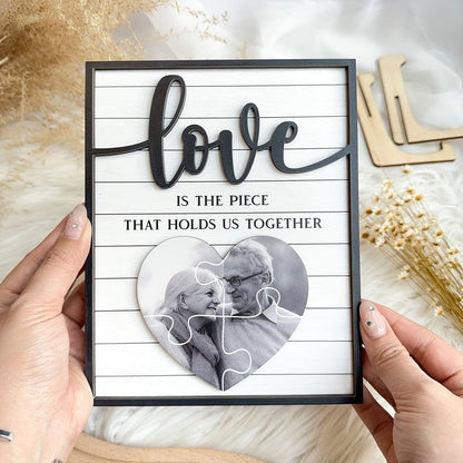 Love Is The Piece That Holds Us Together Personalized Wooden Photo Plaque, Gift for Mom, Mothers day gift