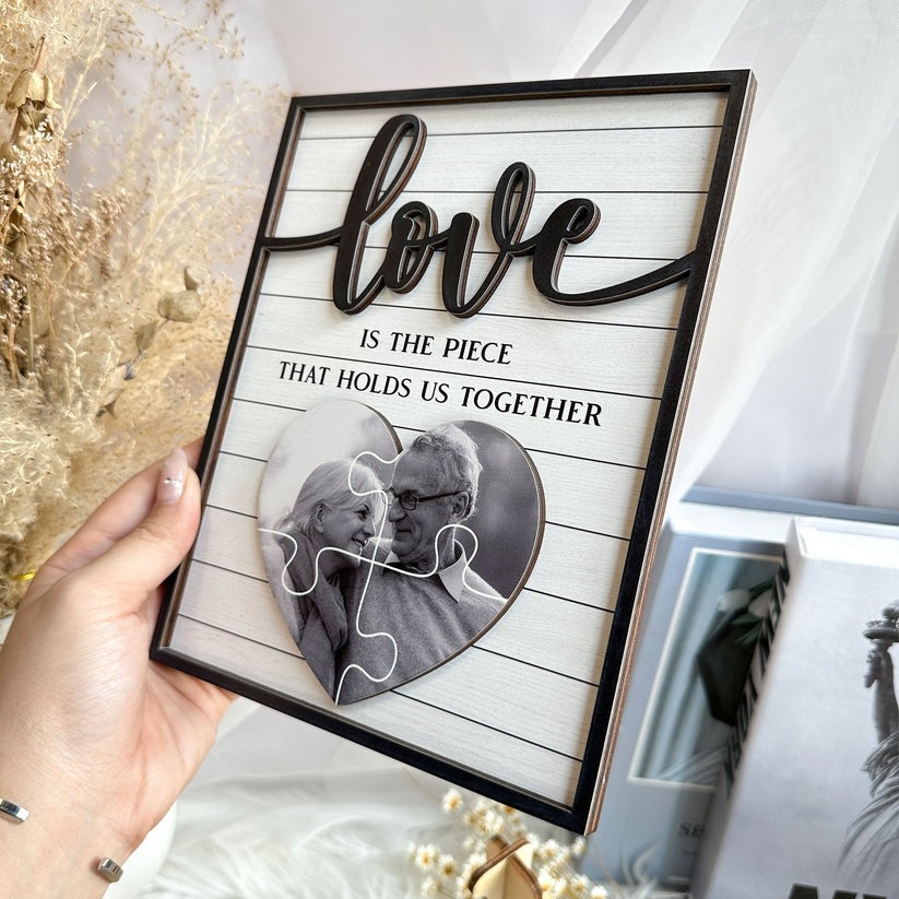 Love Is The Piece That Holds Us Together Personalized Wooden Photo Plaque, Gift for Mom, Mothers day gift