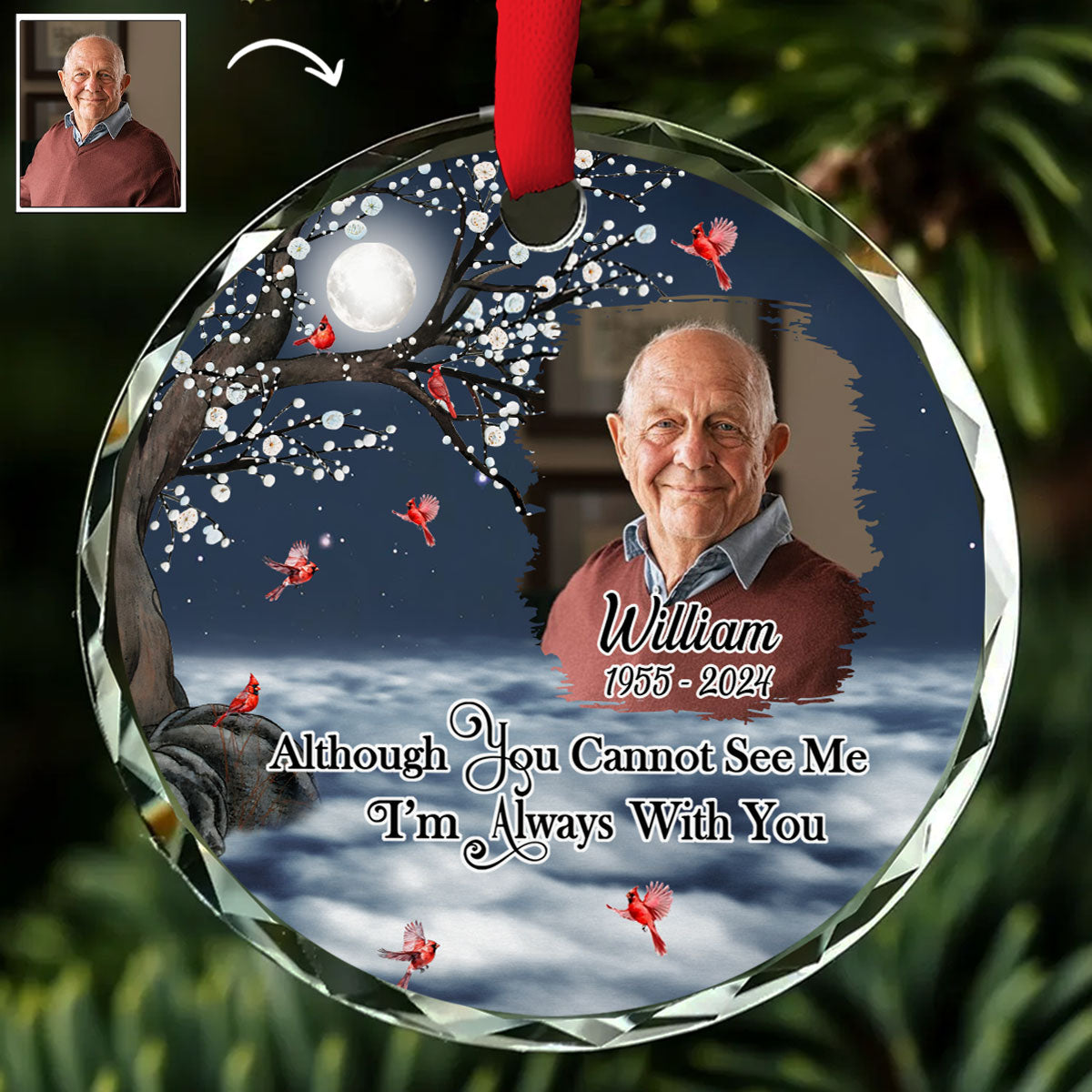 We're Always With You Custom Glass Christmas Memorial Ornament, Sympathy Gifts