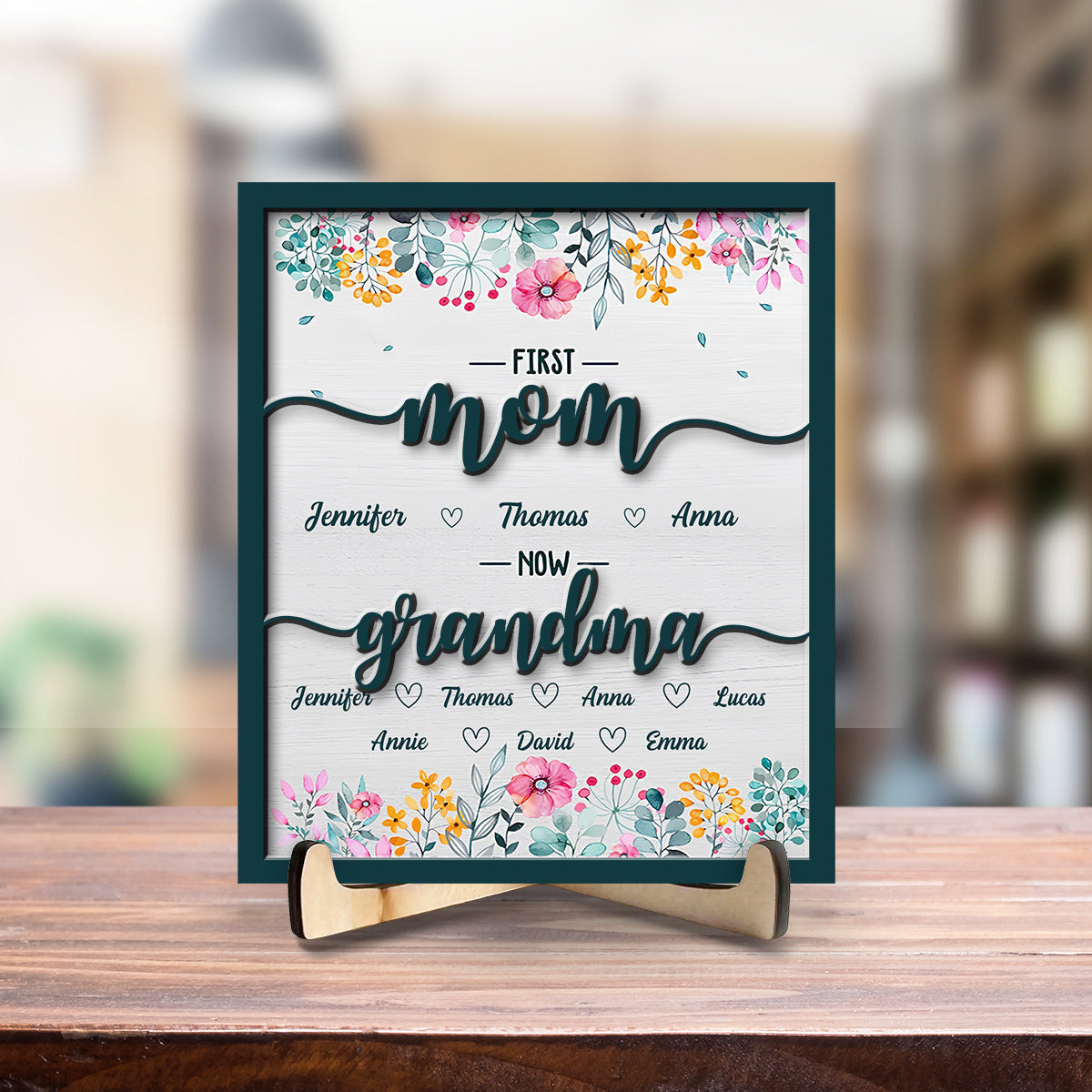 First Mom Now Grandma Wood Sign, Mom Garden 2-Layered Wooden Plaque, Mom Birthday Gift, Mothers Day Presents