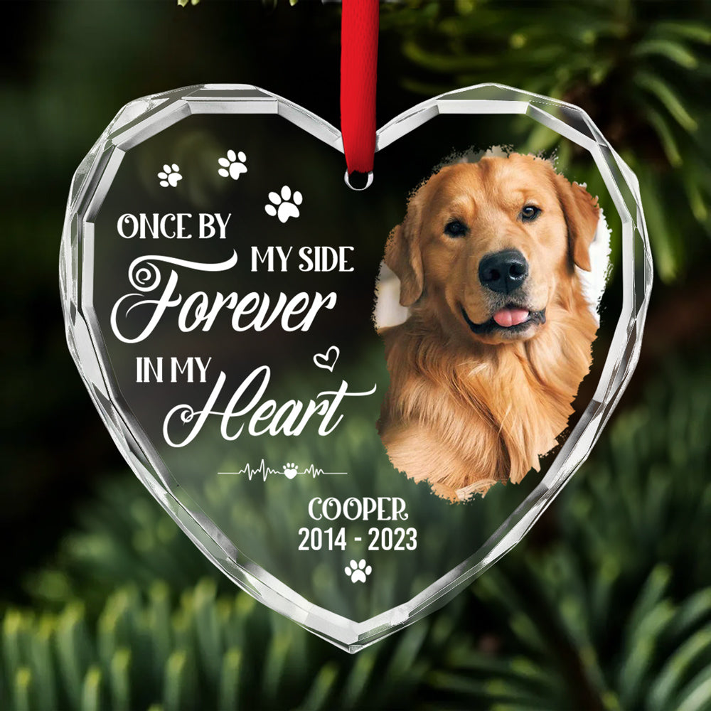 Once By My Side Forever In My Heart Custom Glass Christmas Memorial Ornament, Gift For Loss Of Dog