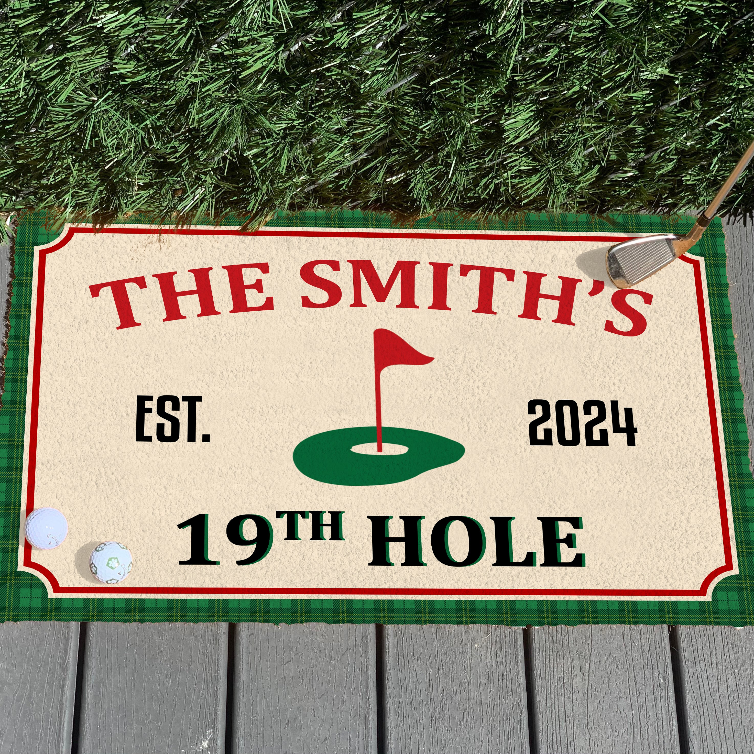 Personalized Golf 19th Hole Doormat, Golfing Area Rug, Golfer Gift