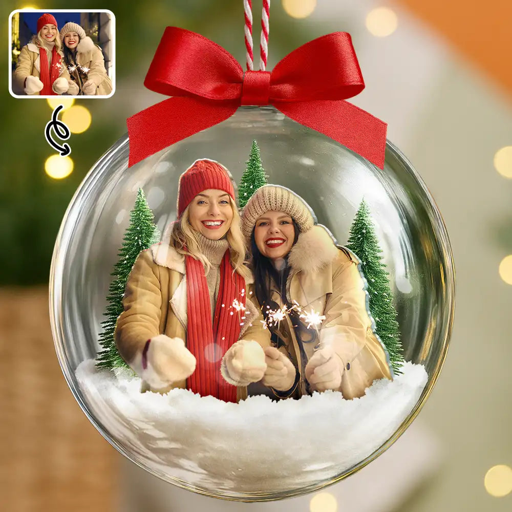 Custom Photo Best Friend Portrait Acrylic Christmas Balls, Custom Photo Ball Ornament, Christmas Gift For Friends