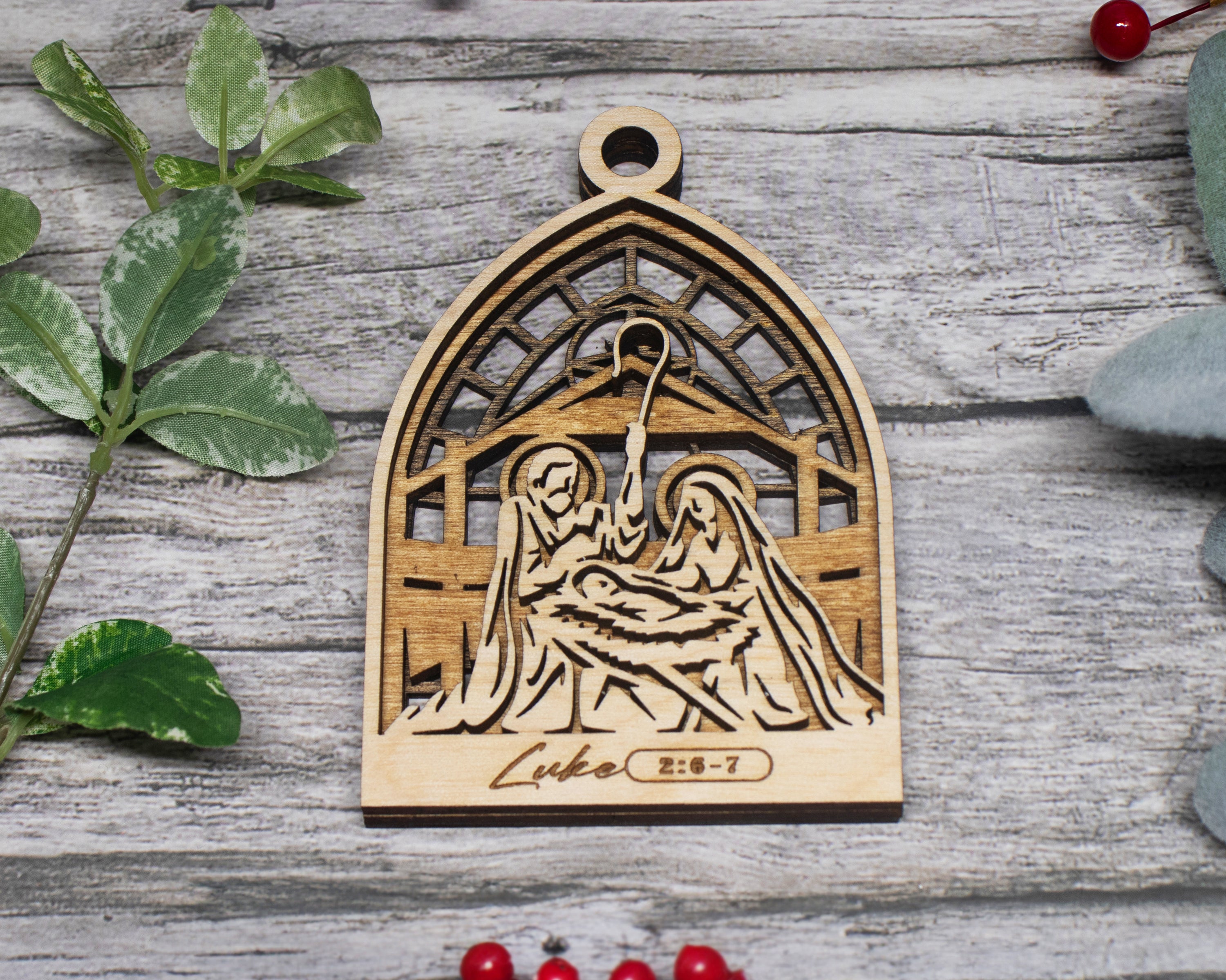 Luke 2 6 7, Nativity Scene Christmas Ornaments, Nativity Ornament, Christian Gift, 3-Layer Wooden Ornament