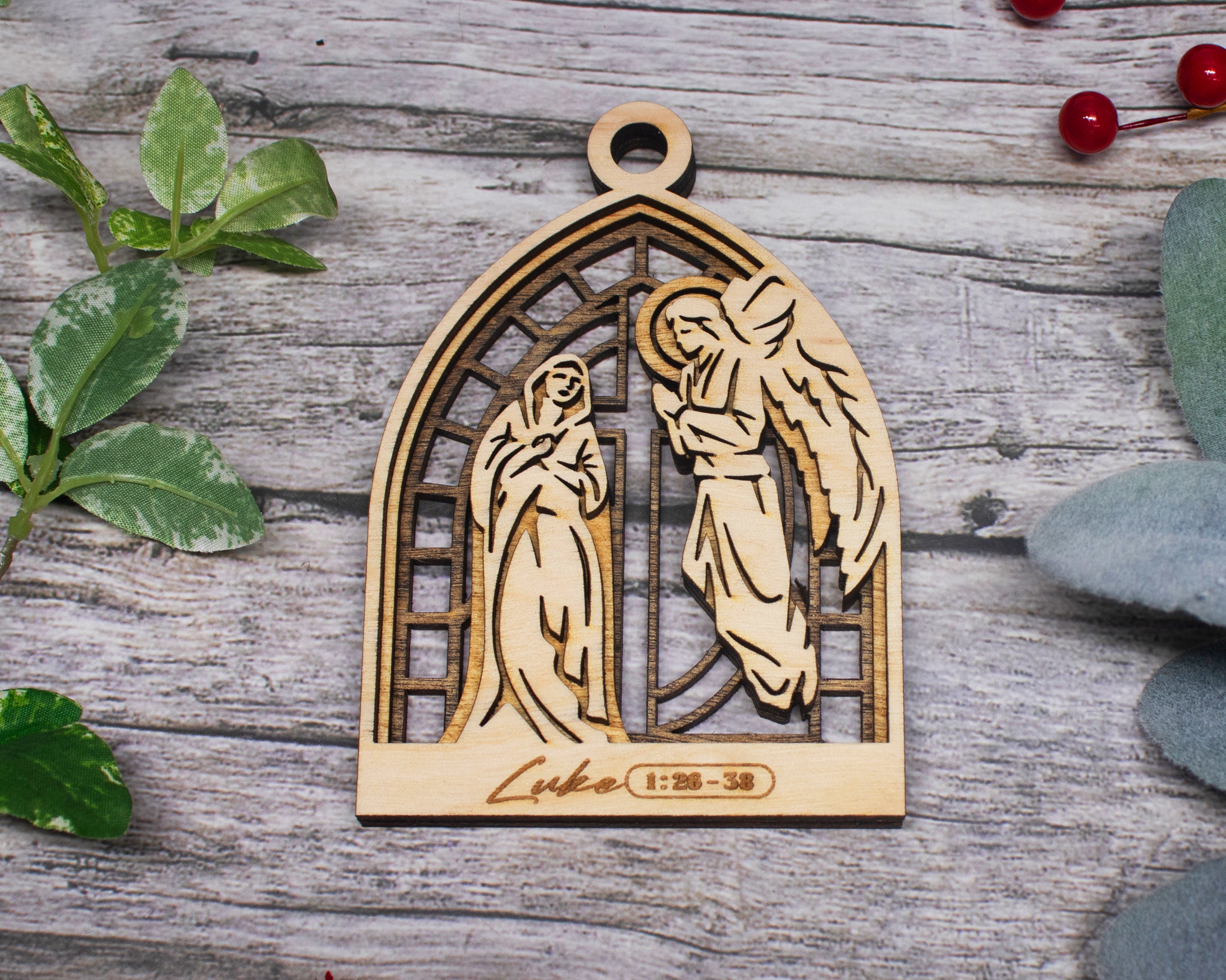 Mary And Angel Luke 1 26 38, Nativity Scene Christmas Ornaments, Christian Gift, 3-Layer Wooden Ornament