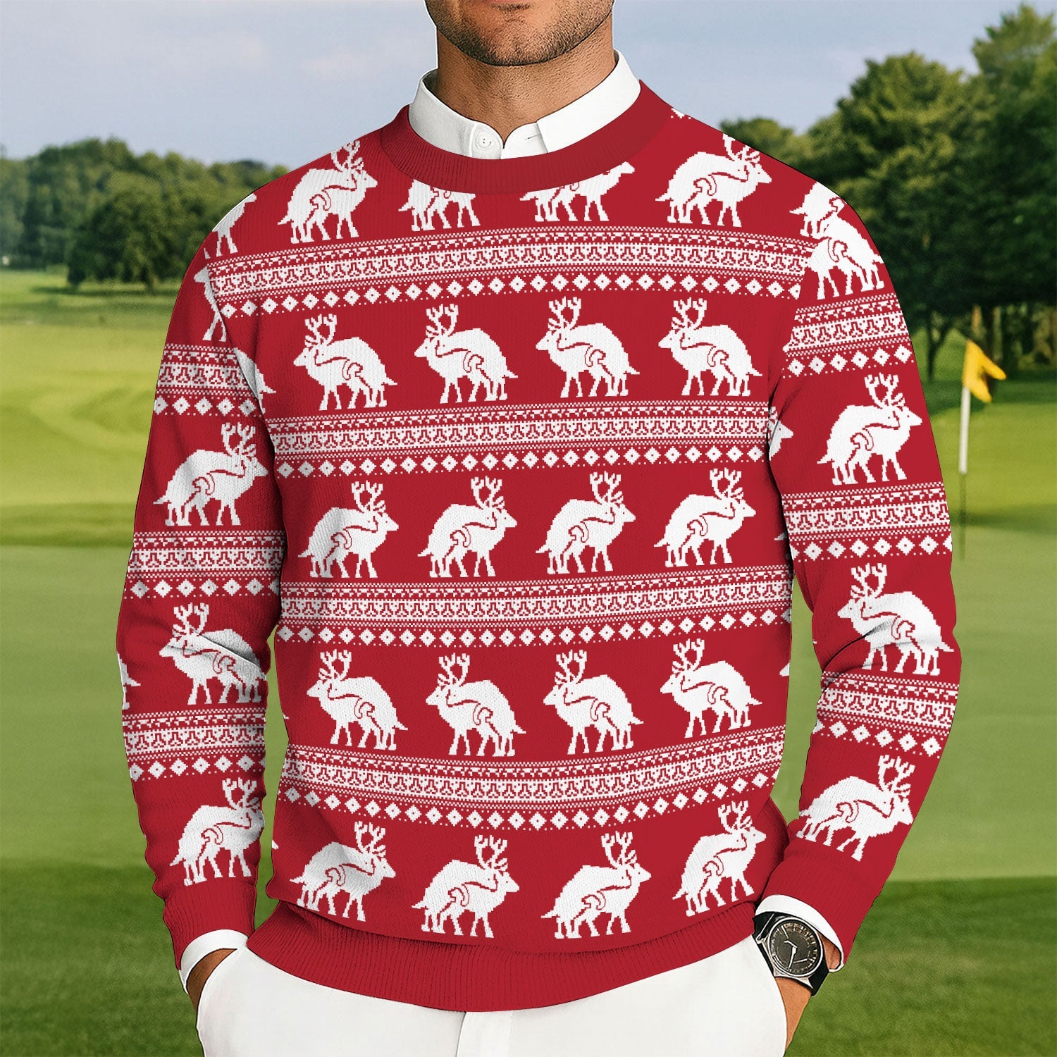 Reindeer Humping Seamless Pattern Golf Shirt, Golf Ugly Sweater, Christmas Golf Shirt, Golf Sweater