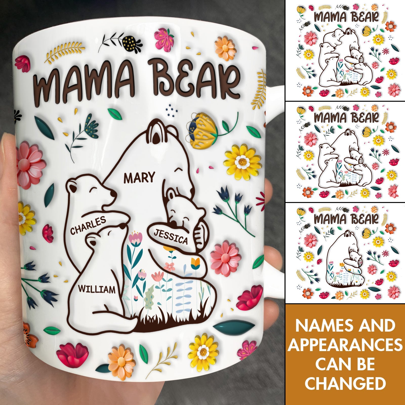 Mother/Father Bear Floral Custom Mug, Mother's Day Present, Mother's Day Gifts, Father's Day Gifts