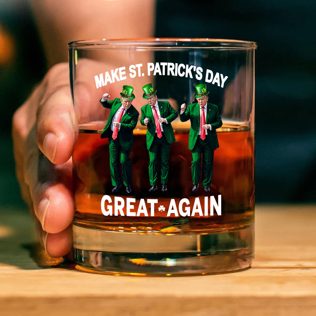 Trump Dancing Make St. Patrick's Day Great Again Whiskey Glass, St. Patrick's Day Gift, Valentine Gift For Him