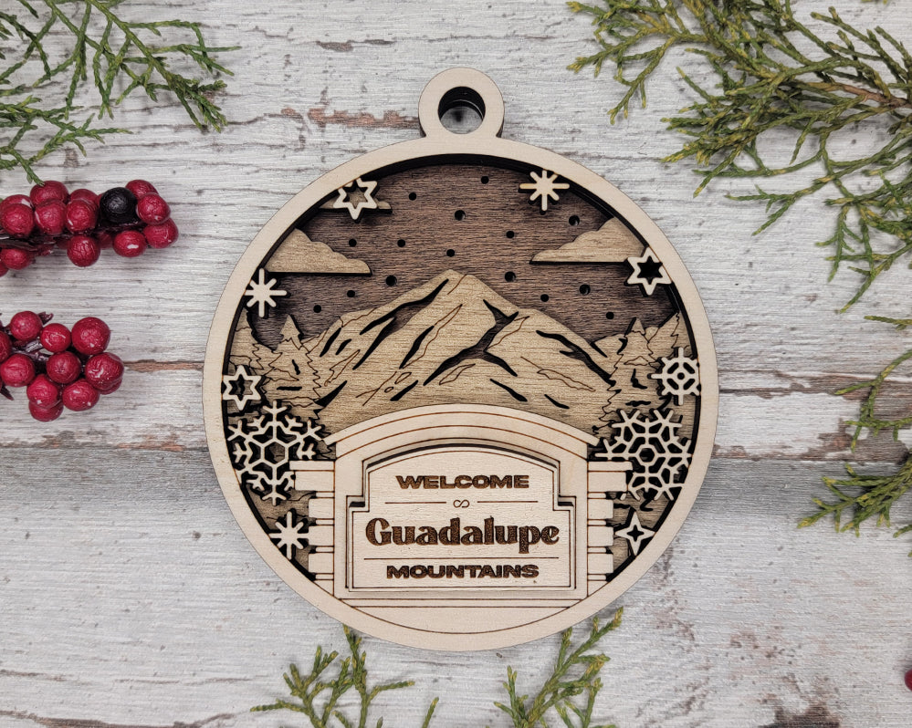 Welcome Guadalupe Mountains Personalized 3D Wood Christmas Ornaments, Welcome Sign Ornament