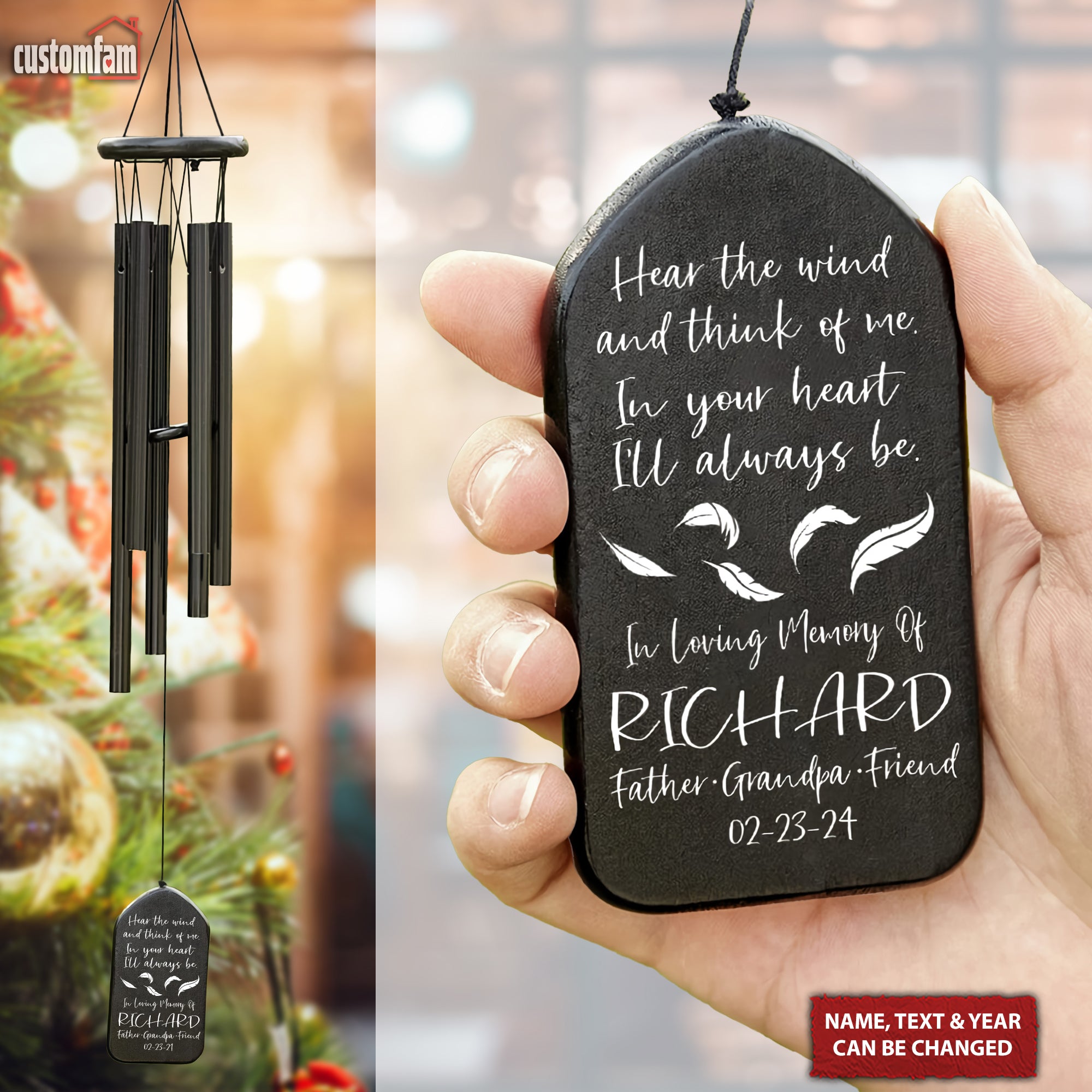 Hear The Wind And Think Of Me Personalized Memorial Wind Chimes, Loss Of Loved One Gift