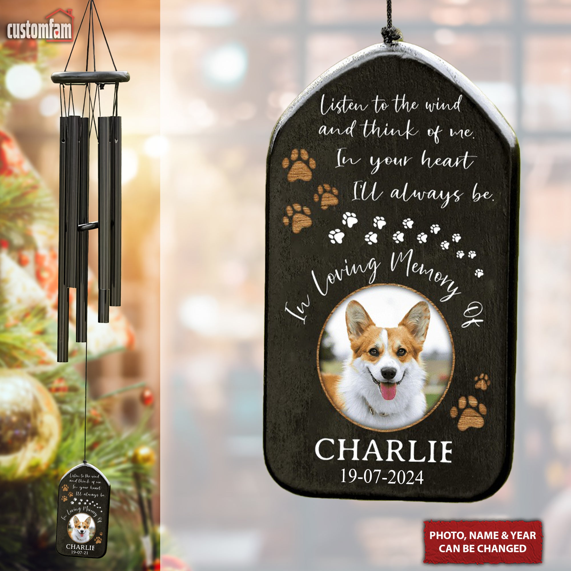 Listen To The Wind Custom Photo Pet Memorial Wind Chimes, Gift For Dog Lovers