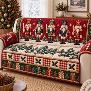 Nutcracker Wonderland Christmas Sofa Cover, Quilted Couch Cover, Festive Holiday Decor