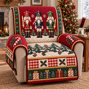 Nutcracker Wonderland Christmas Sofa Cover, Quilted Couch Cover, Festive Holiday Decor