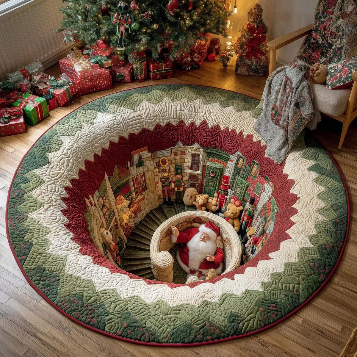 Santa Toy Workshop 3D Christmas Round Rug