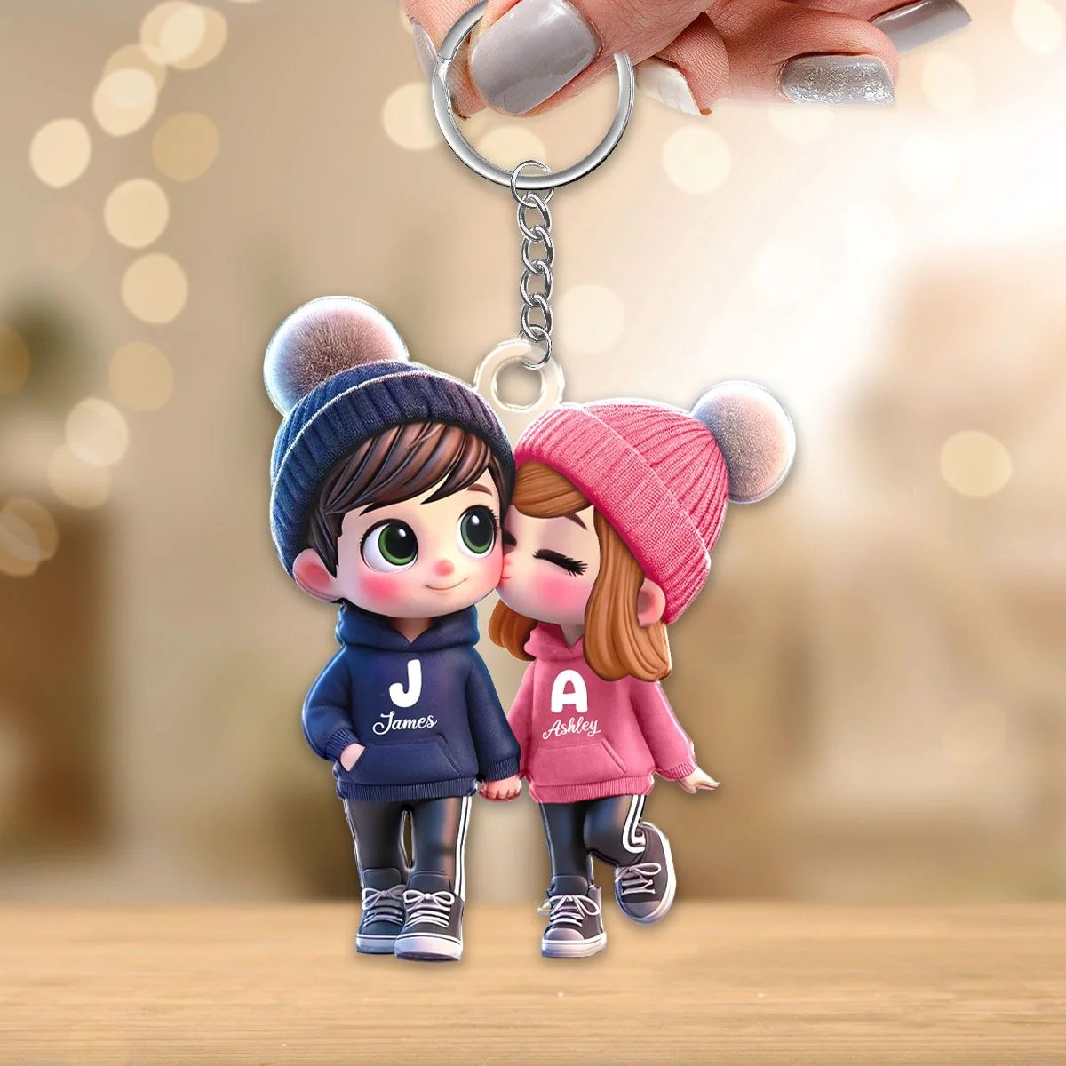 Cartoon Couple Walking Acrylic Ornament, Keychain For Couple, Cute Couple Keychain, Valentine Gift For Her