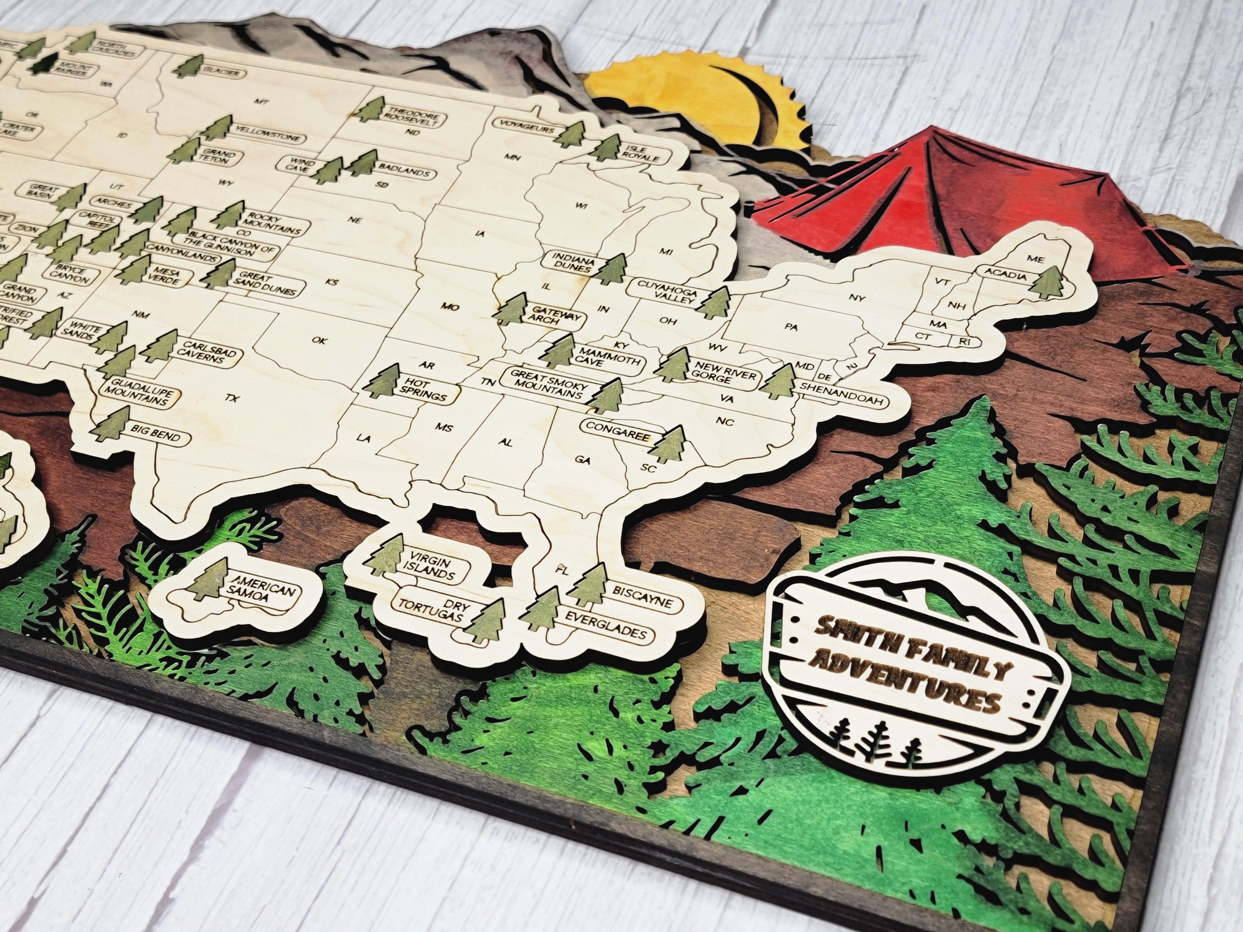 Personalized USA National Parks Travel Map With Pins, National Parks Wooden Map Tracker, Gift For Camper