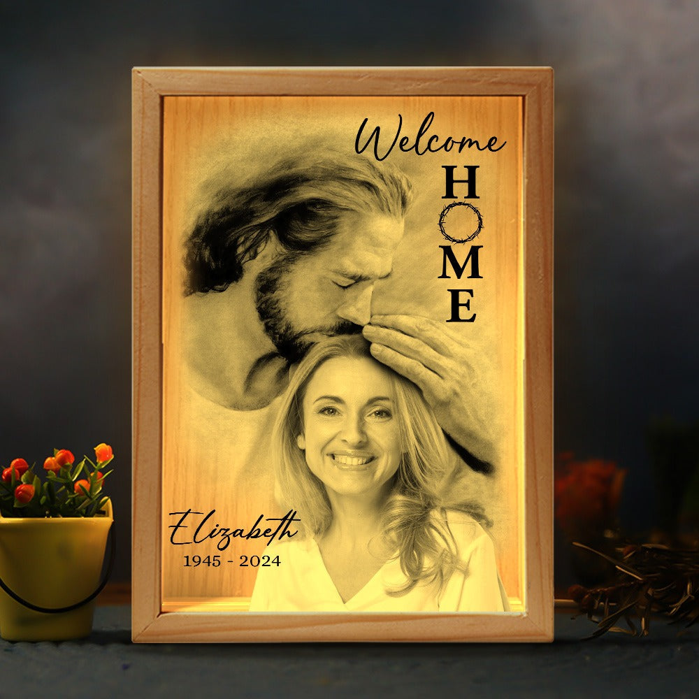 Welcome Home Personalized Memorial Photo Frame Light Box, Gifts For Lost Loved Ones