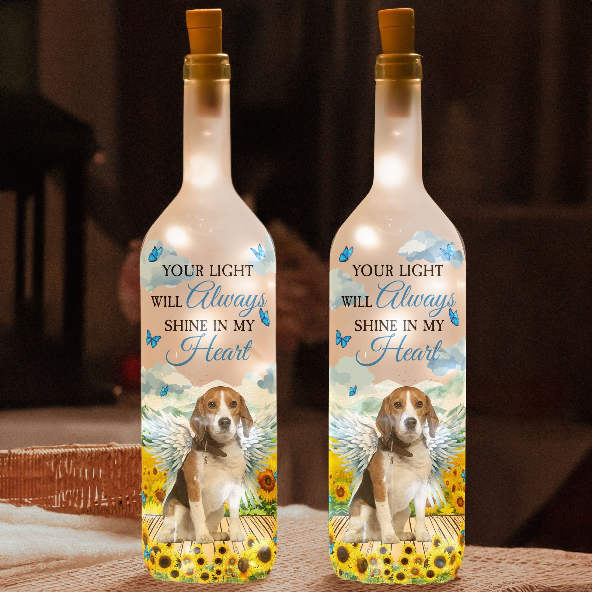 Loss Your Light Will Always Shine In My Heart Personalized Bottle Lamp, Wine Bottle Lights, Memorial Gifts