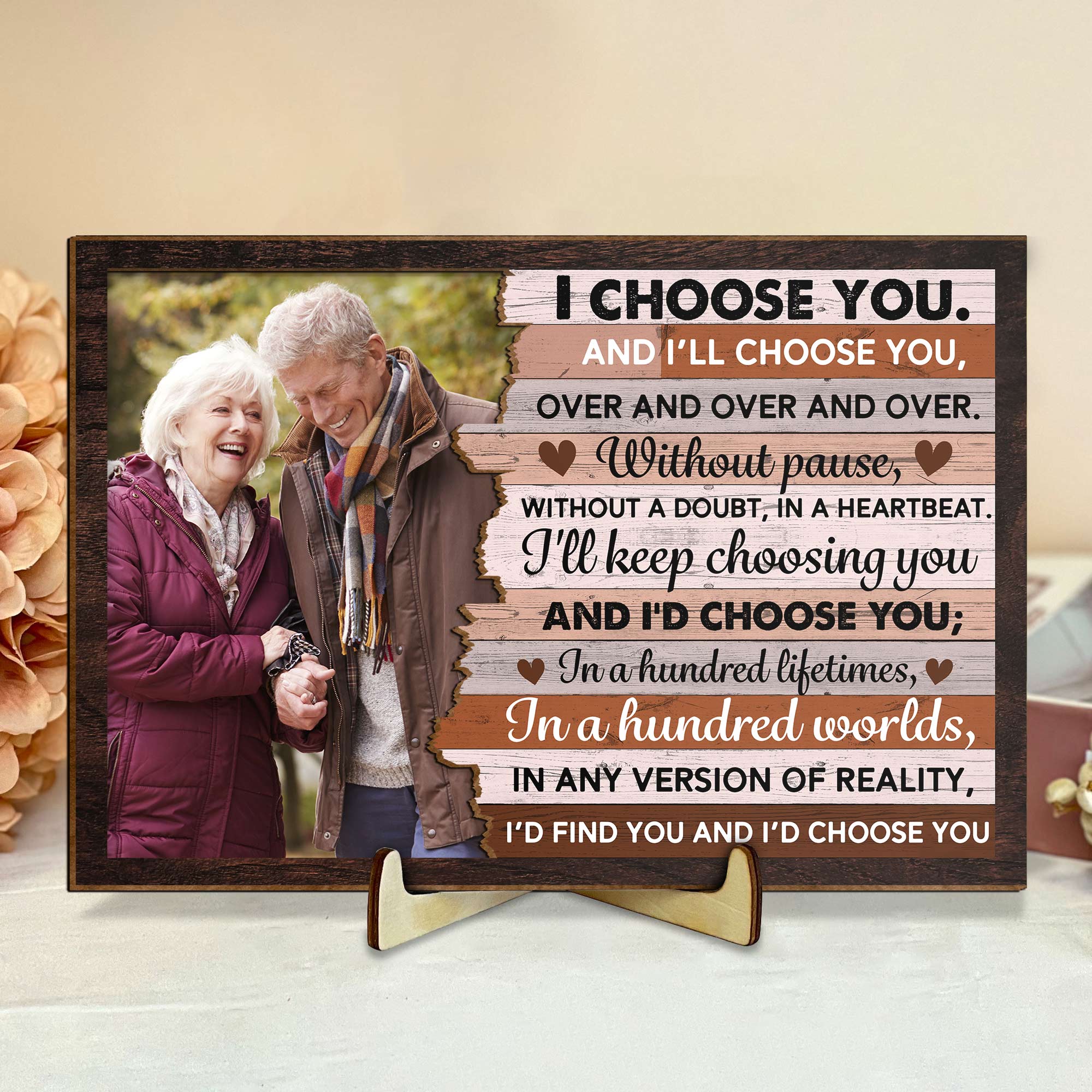 I Choose You Personalized 2 Layers Wooden Photo Plaque, Anniversary Gift For Couple