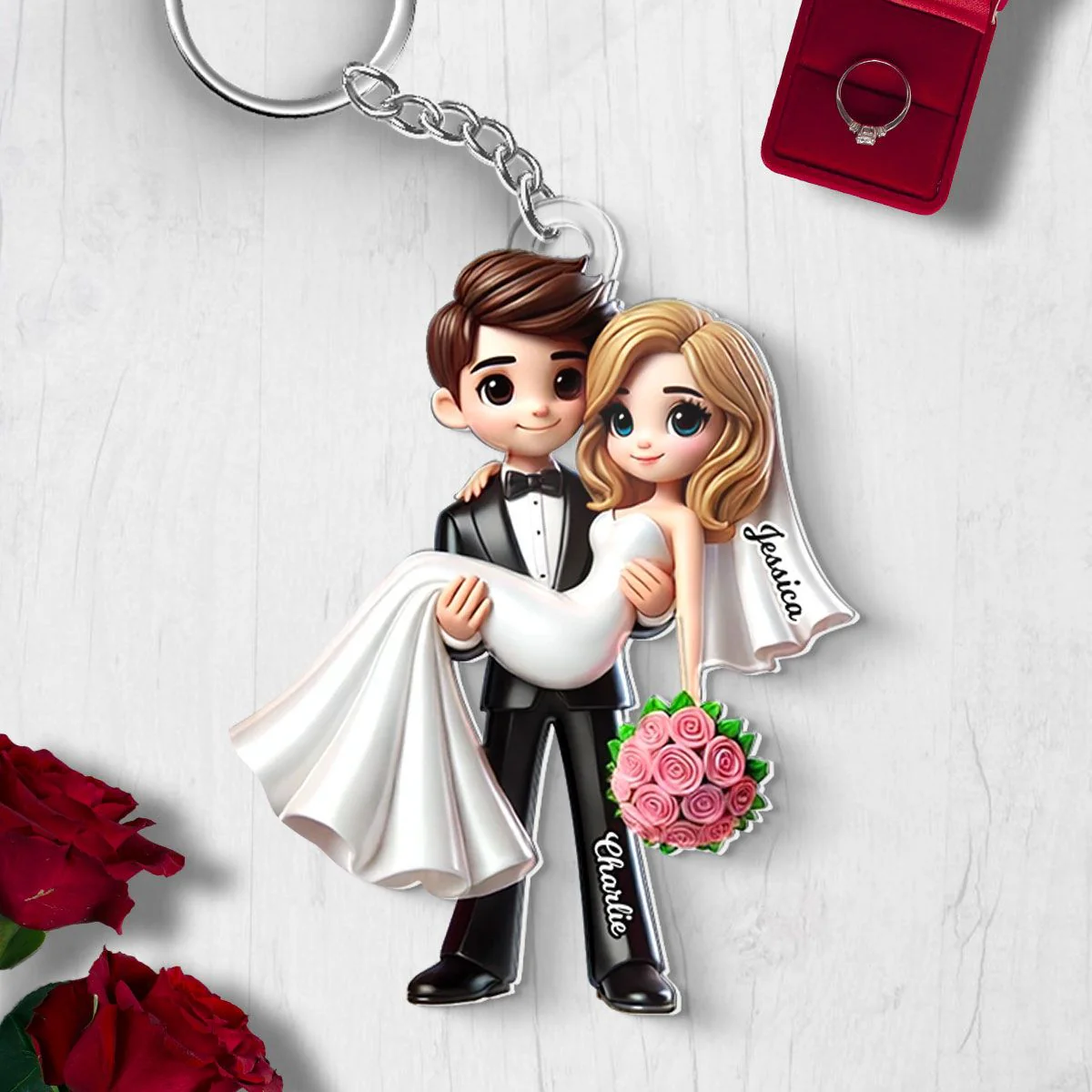 Married Couple Cartoon Acrylic Ornament, Keychain For Couple, Cute Couple Keychain, Couple Valentine Gift, Gift For Newlyweds