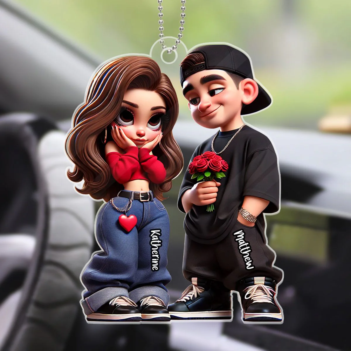 Y2K Cartoon Couple Acrylic Ornament, Keychain For Couple, Cute Couple Keychain, Couple Valentine Gift