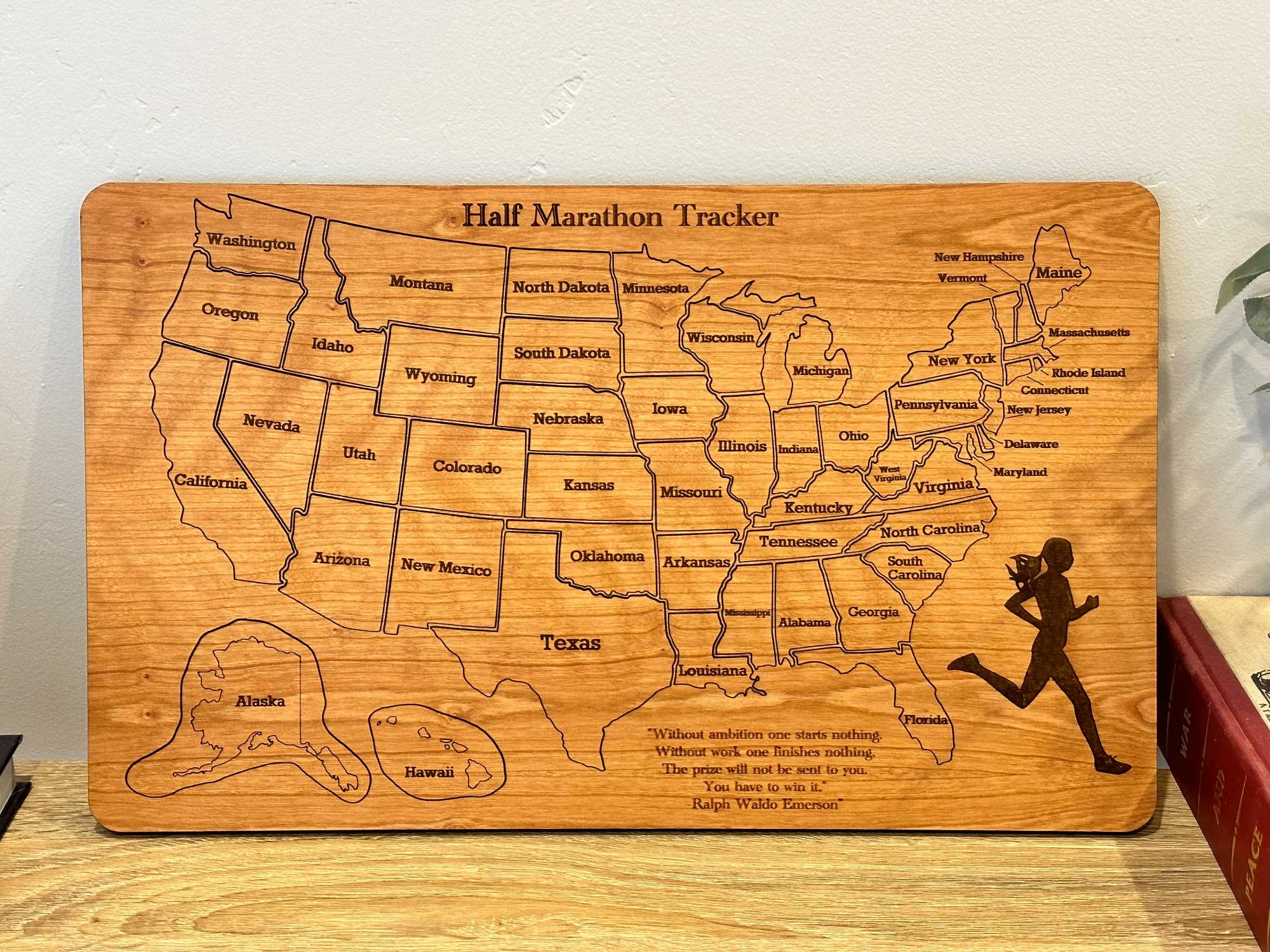 Run 50 States Tracker Wood Sign, Unique Christmas Gifts For Dad