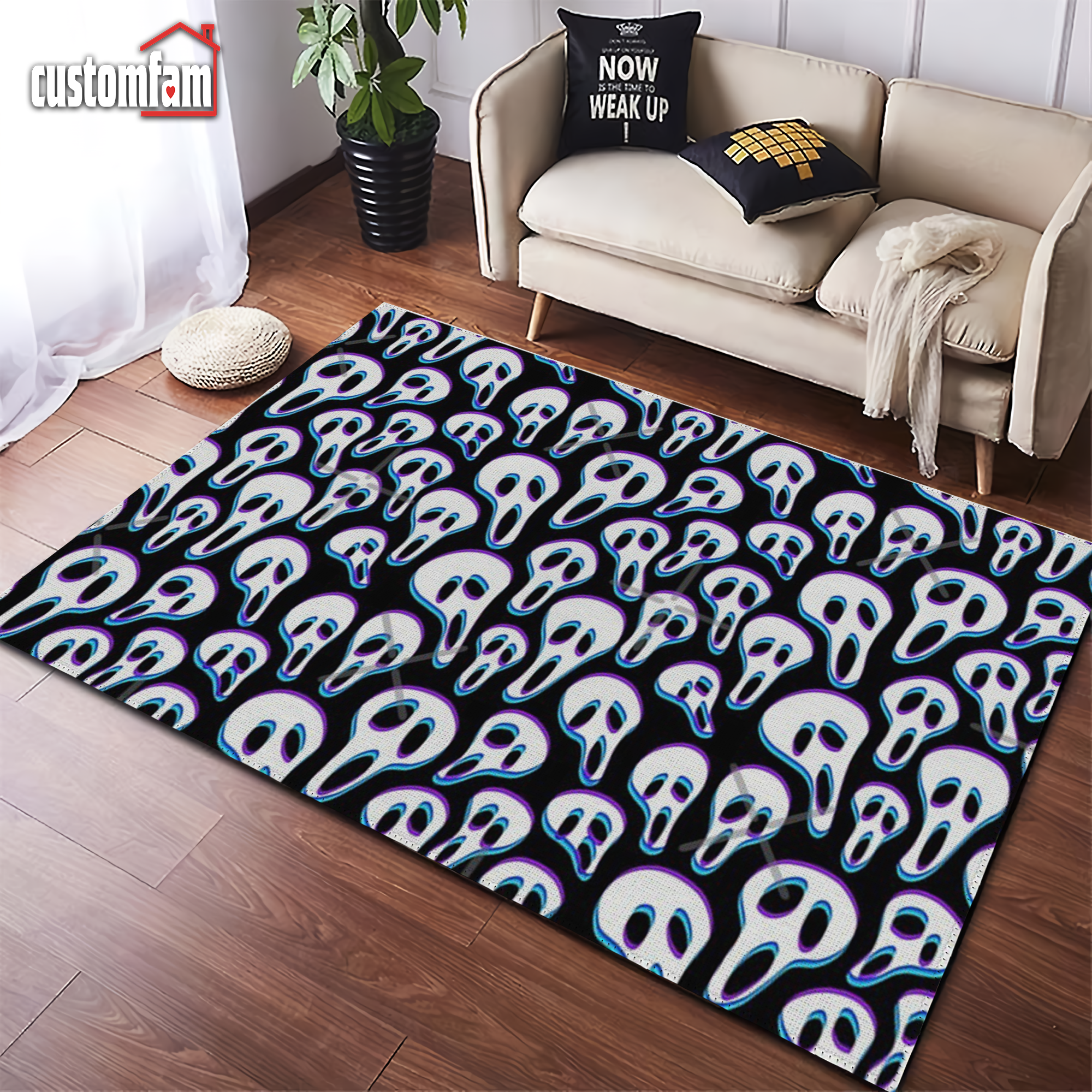Ghostface Pattern Halloween Area Rug, Horror Movie Rug, Gifts For Horr ...