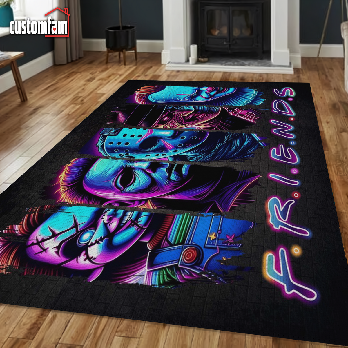 Horror Sticker Rug Horror Friends, Horror Movie Rugs, Classic Horror Characters, Creepy H ...