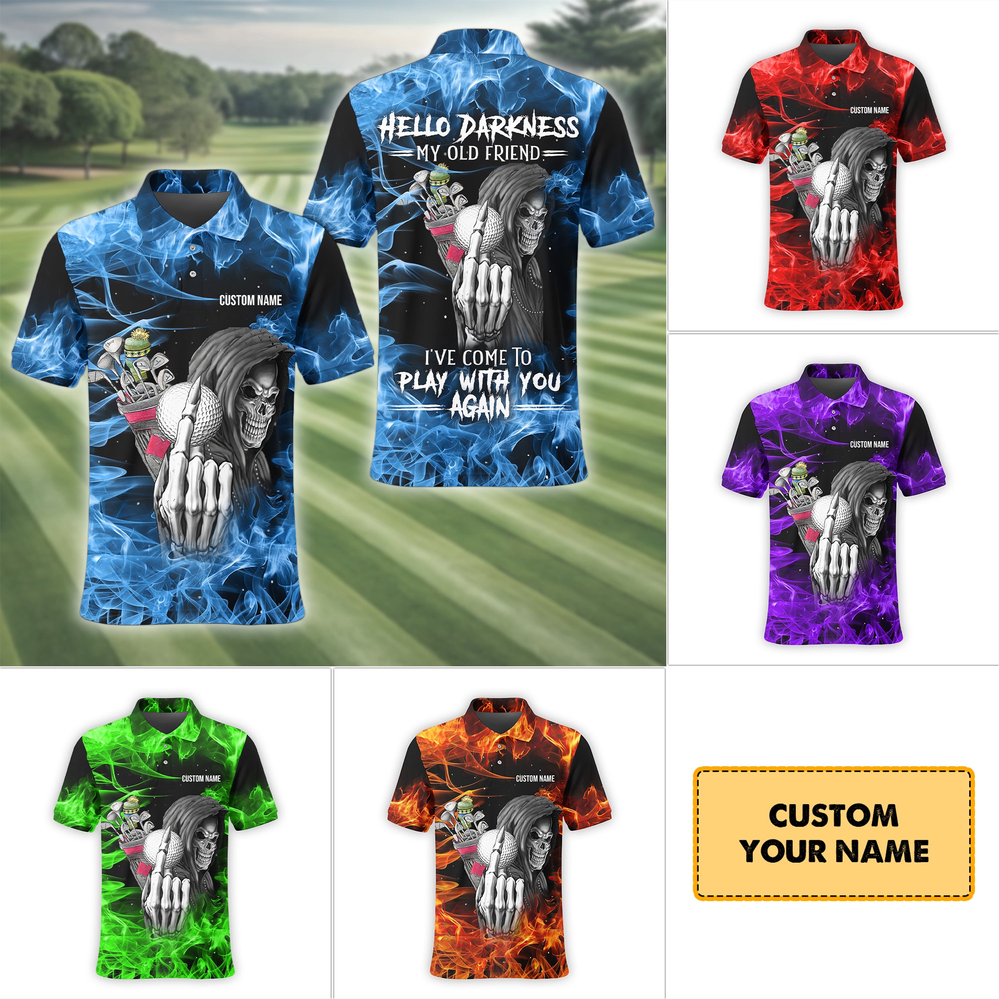 Hello Darkness My Old Friend, Custom Polo Golf Shirt, Present For Golfer