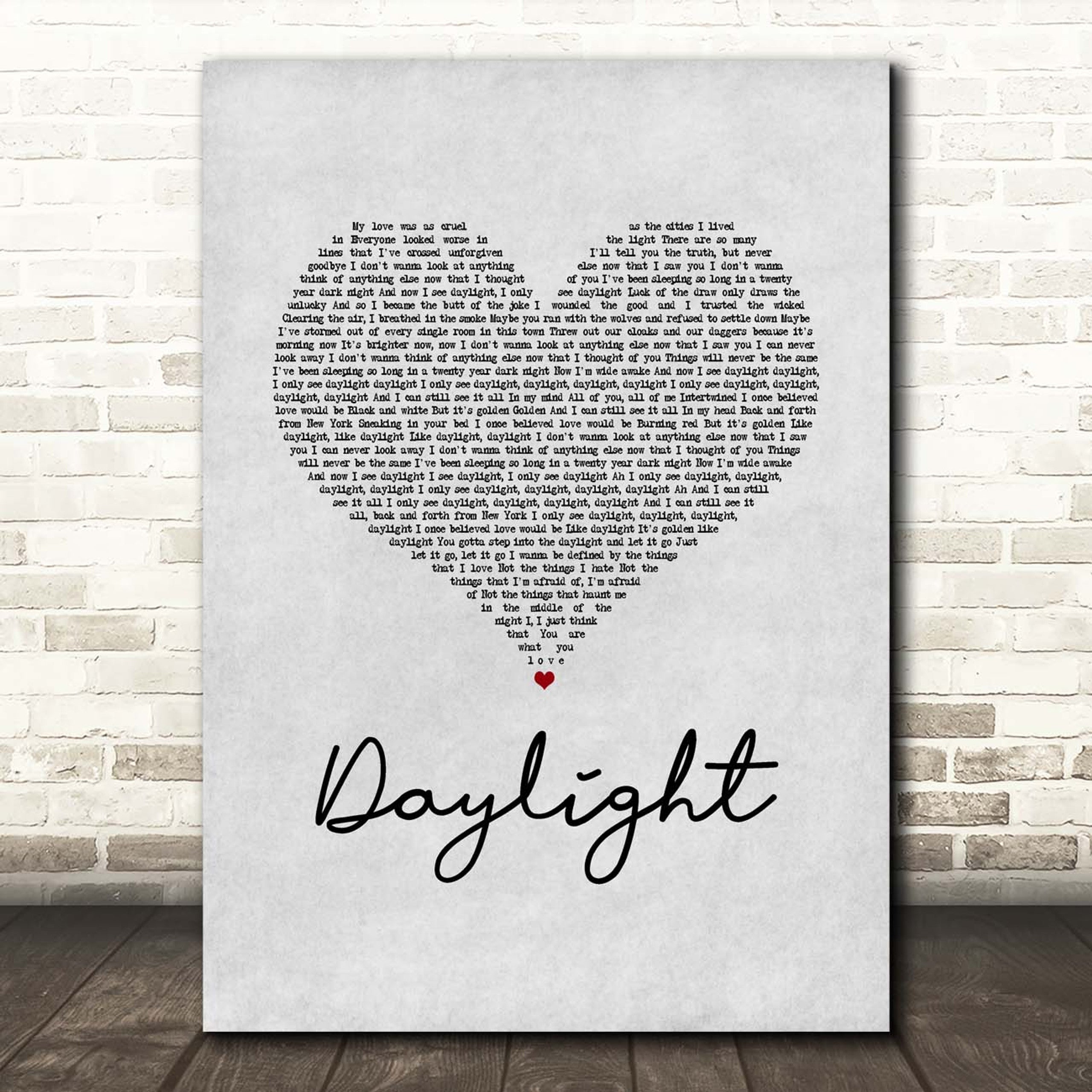 Daylight Canvas Wall Art With Song Lyrics, Grey Heart Song Lyric Music Canvas, Gift For Swifties