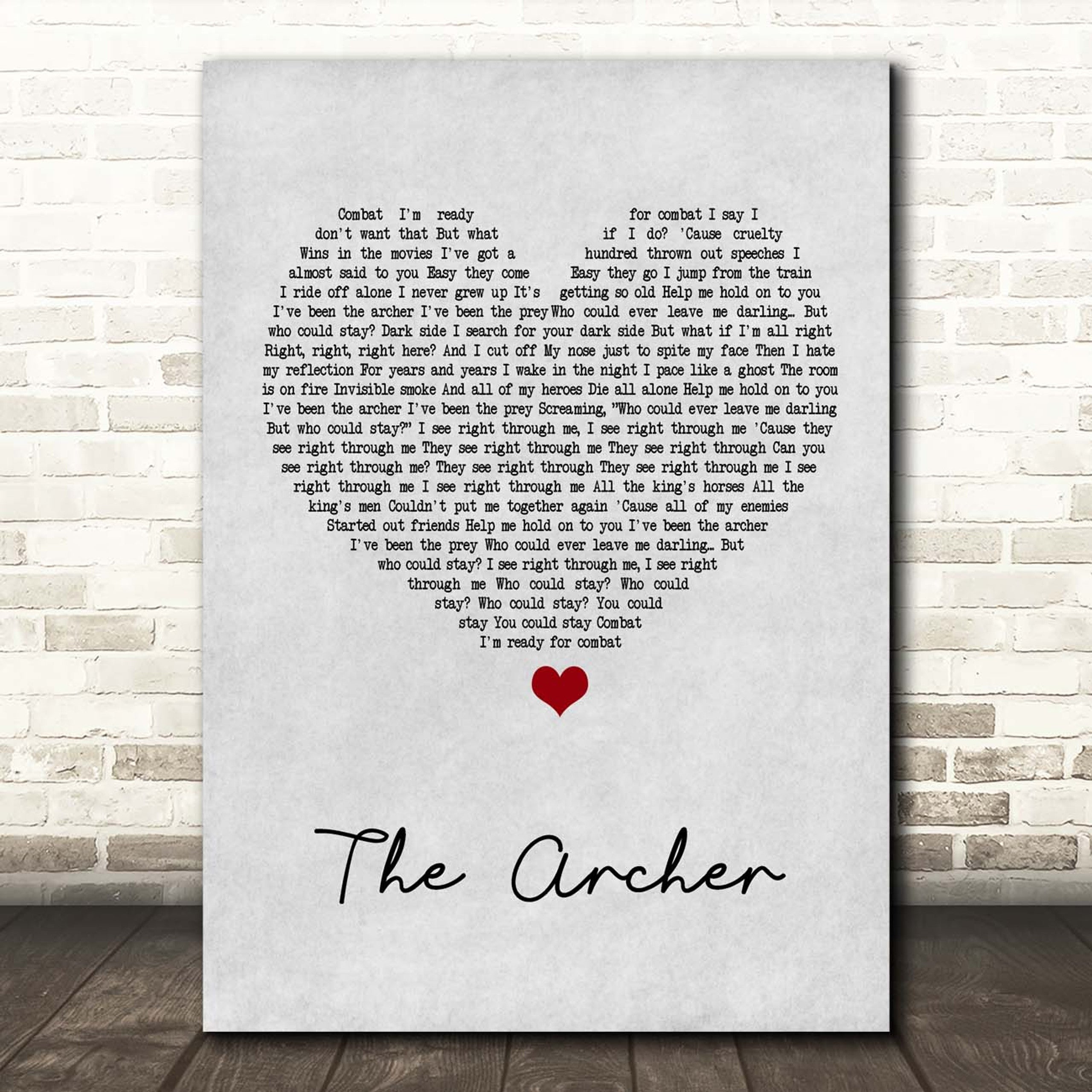 The Archer Canvas Wall Art With Song Lyrics, Grey Heart Song Lyric Music Canvas, Gift For Swifties