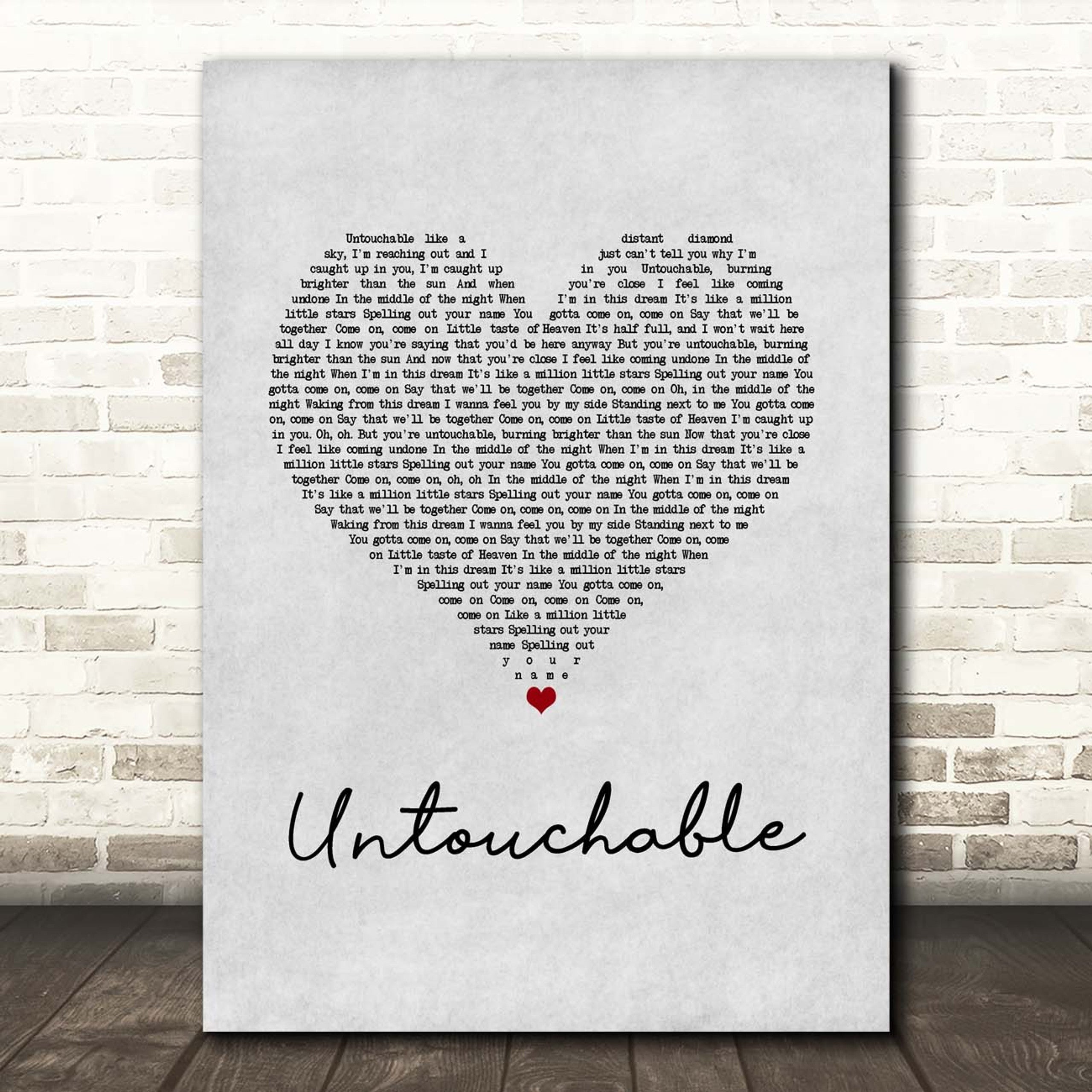 Untouchable Canvas Wall Art With Song Lyrics, Grey Heart Song Lyric Music Canvas, Gift For Swifties