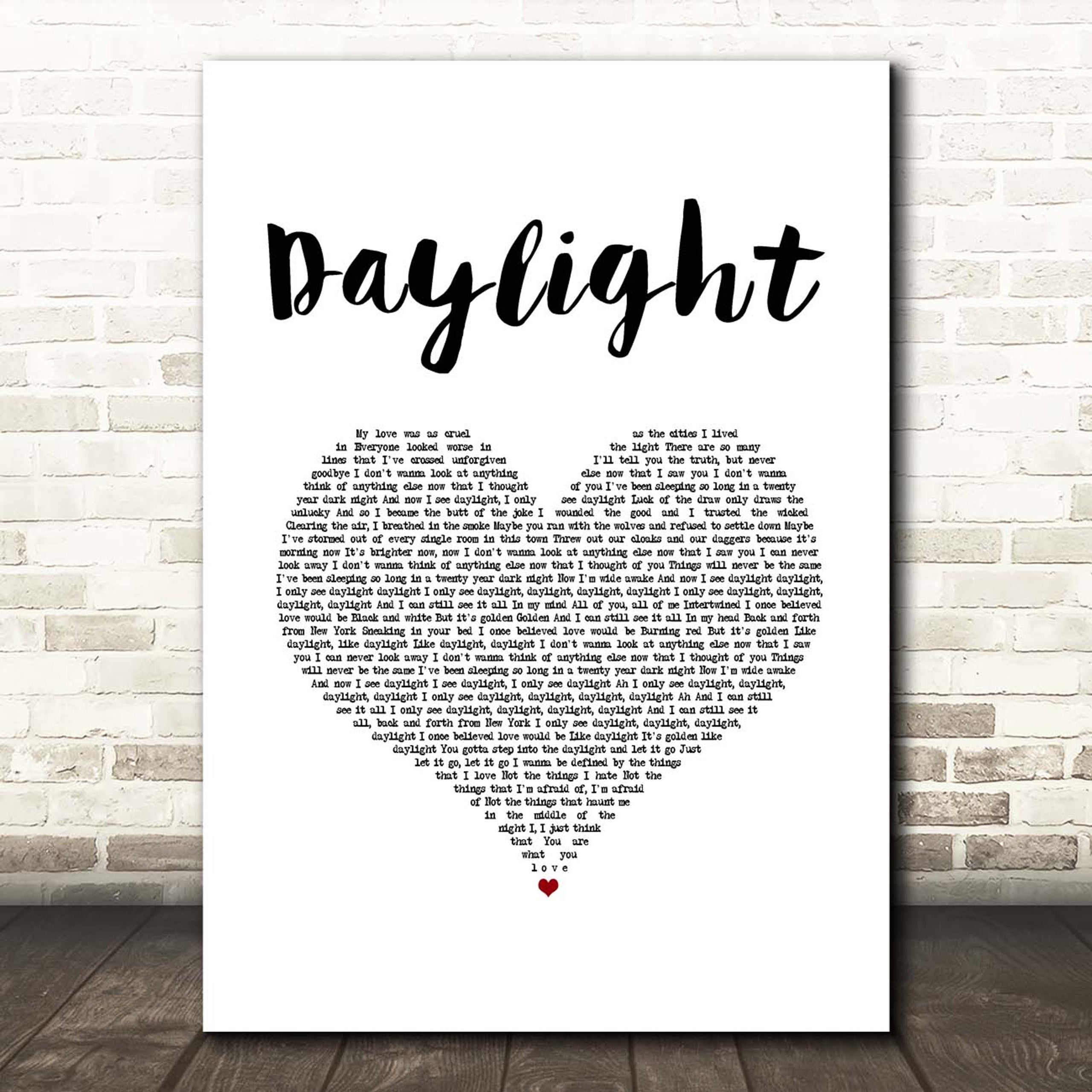 Daylight Canvas Wall Art With Song Lyrics, White Heart Song Lyric Music Canvas, Gift For Swifties