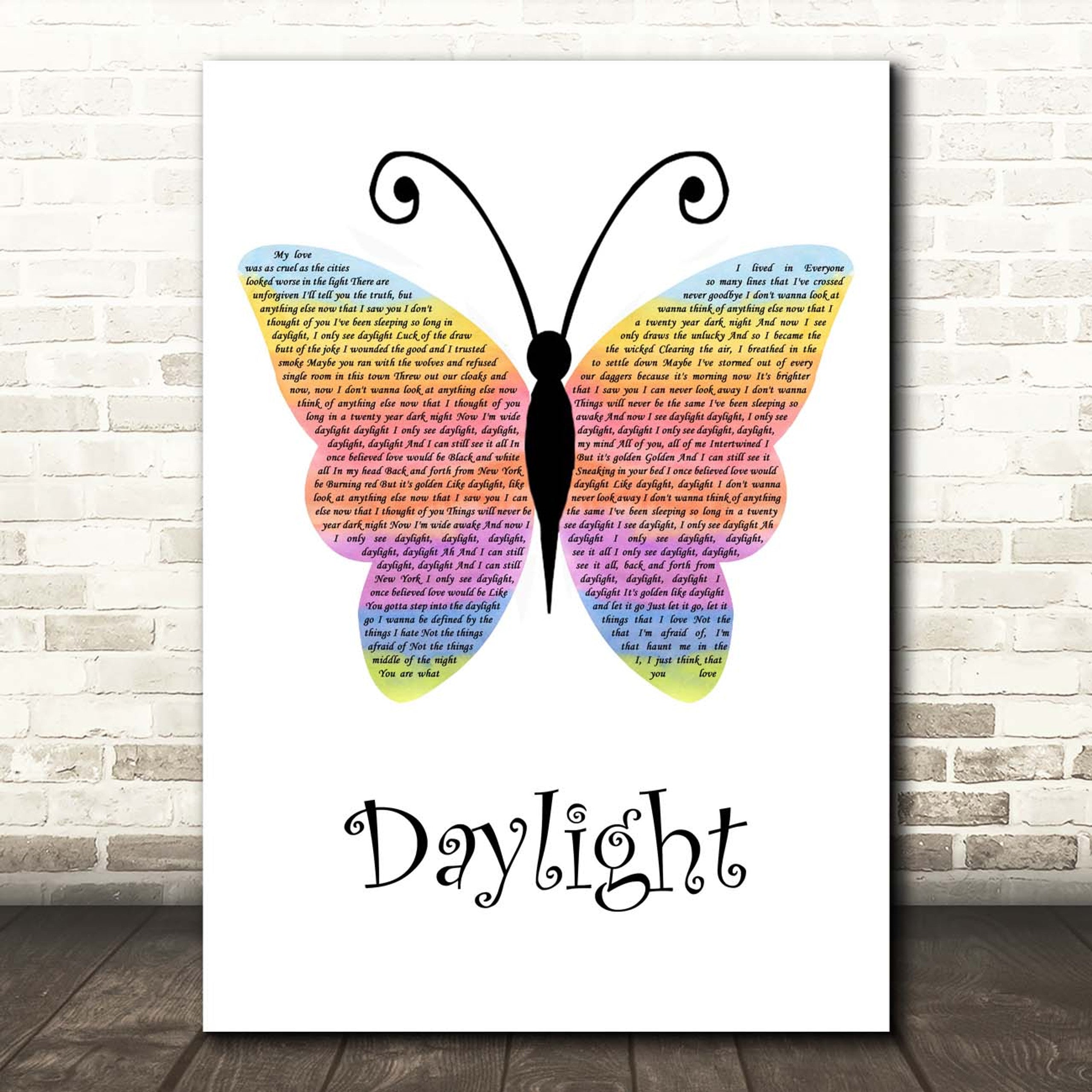 Daylight Canvas Wall Art With Song Lyrics, Rainbow Butterfly Music Canvas, Gift For Swifties