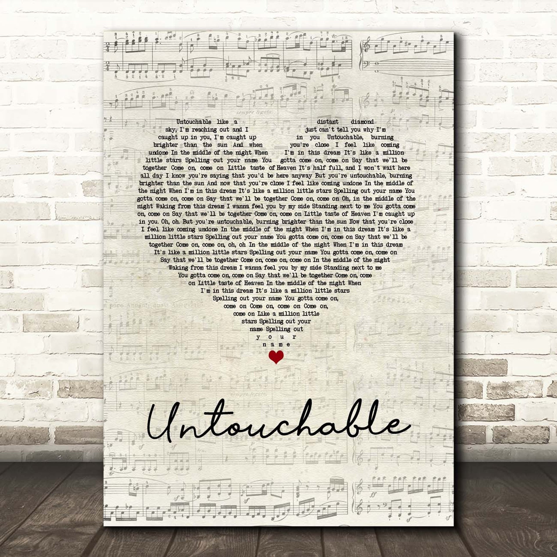 Untouchable Canvas Wall Art With Song Lyrics, Script Heart Song Lyric Music Canvas, Gift For Swifties