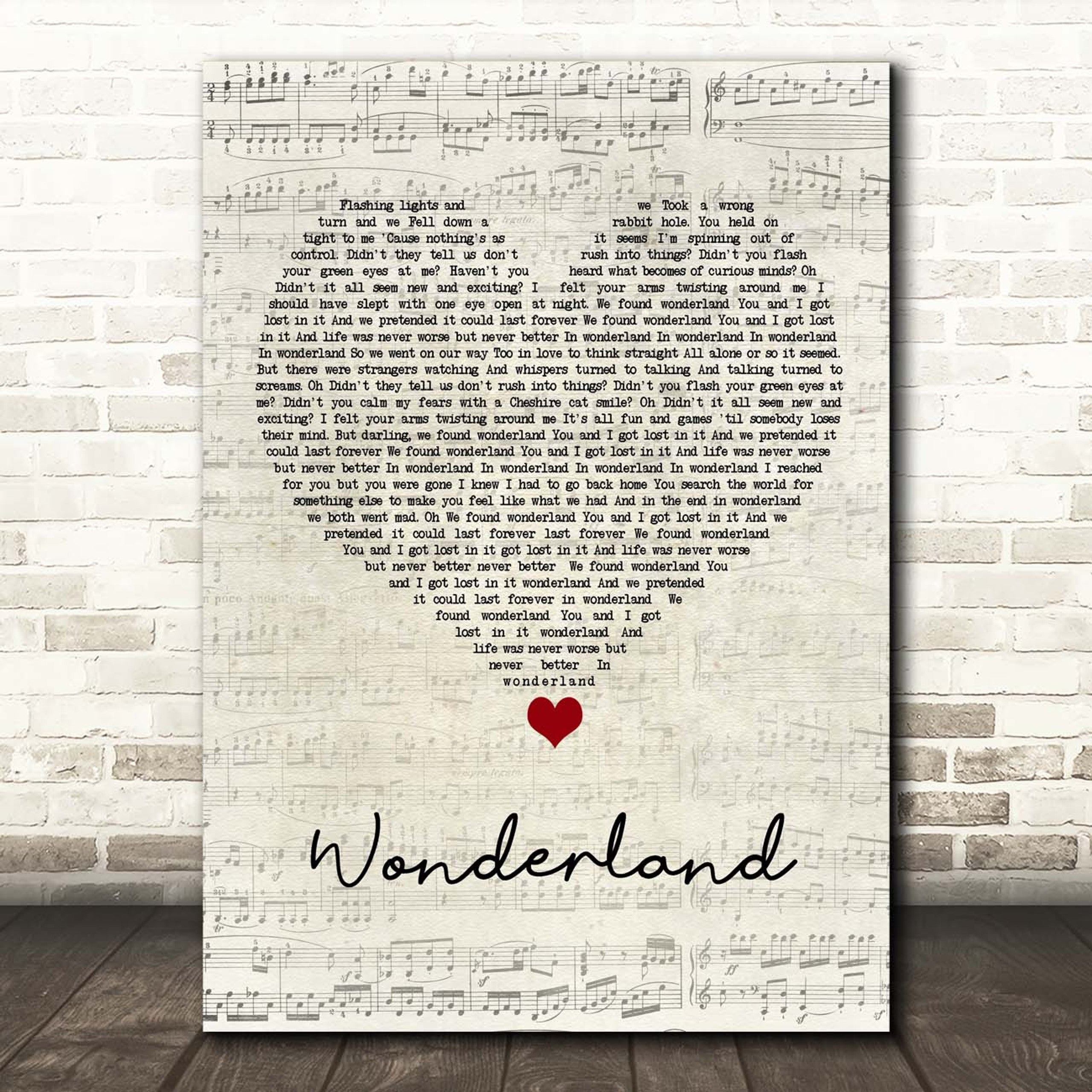 Wonderland Canvas Wall Art With Song Lyrics, Script Heart Song Lyric Music Canvas, Gift For Swifties