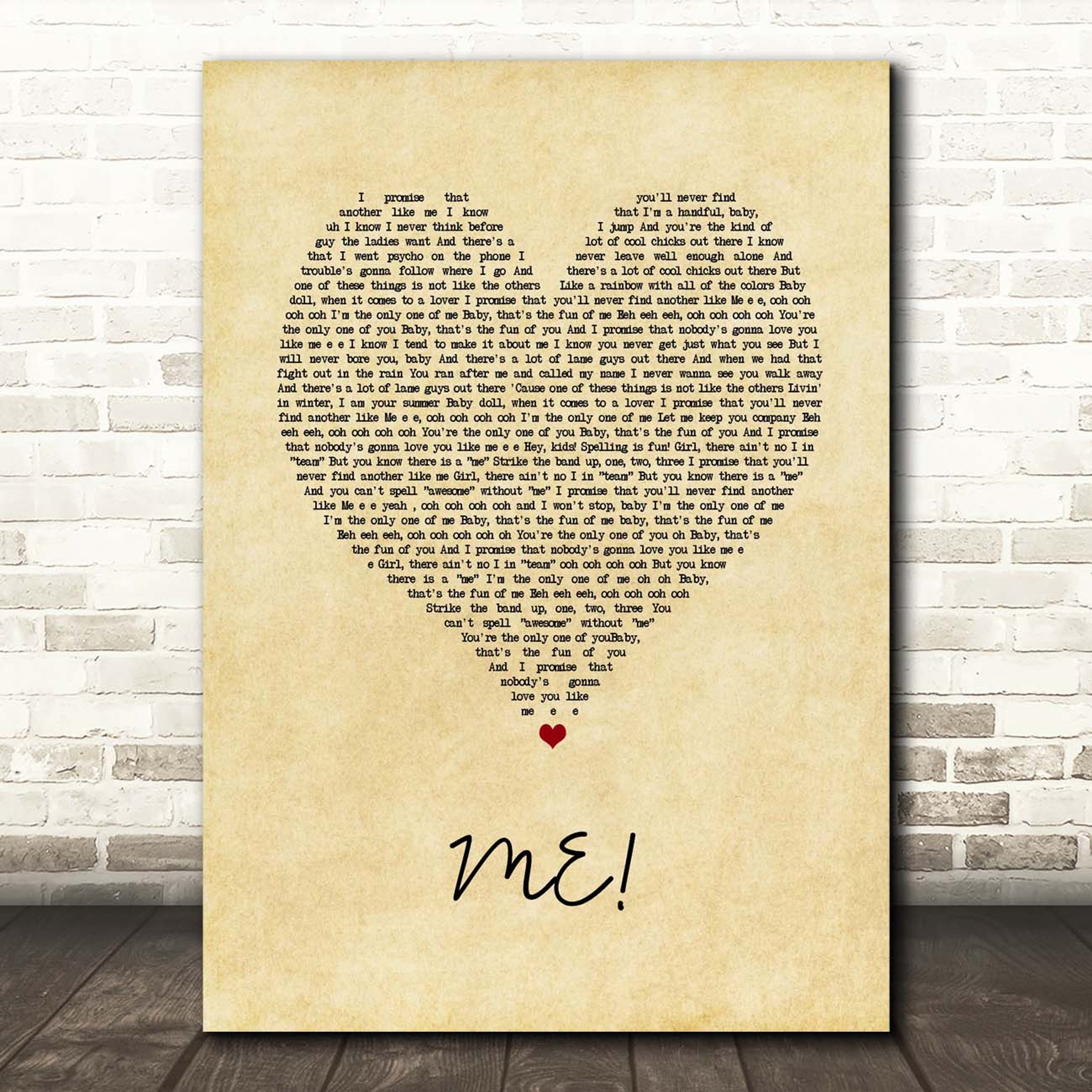 Me! Canvas Wall Art With Song Lyrics, Vintage Heart Song Lyric, Gift For Swifties