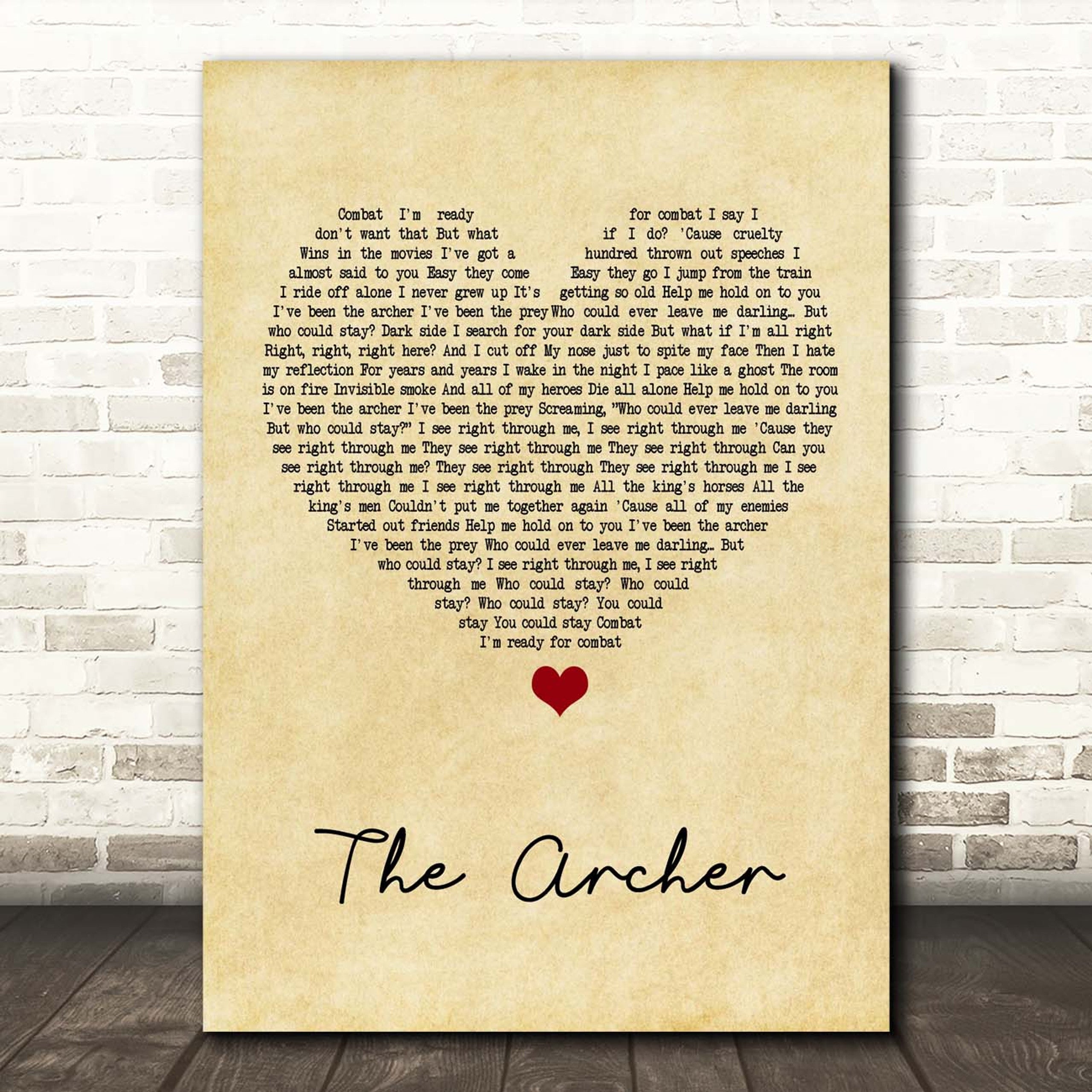 The Archer Canvas Wall Art With Song Lyrics, Vintage Heart Song Lyric Music Canvas, Gift For Swifties