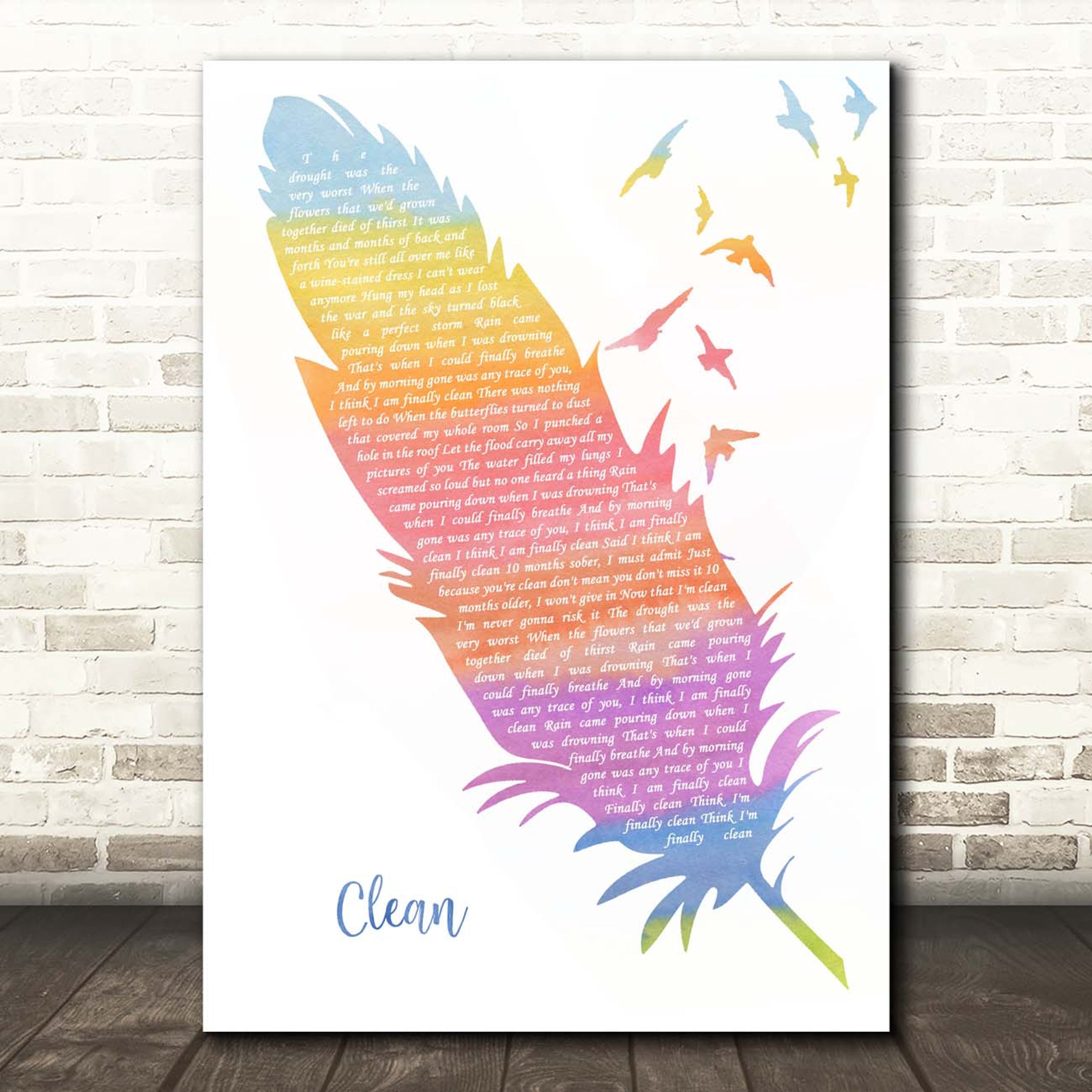 Clean Canvas Wall Art With Song Lyrics, Watercolour Feather & Birds Song Lyric, Gift For Swifties