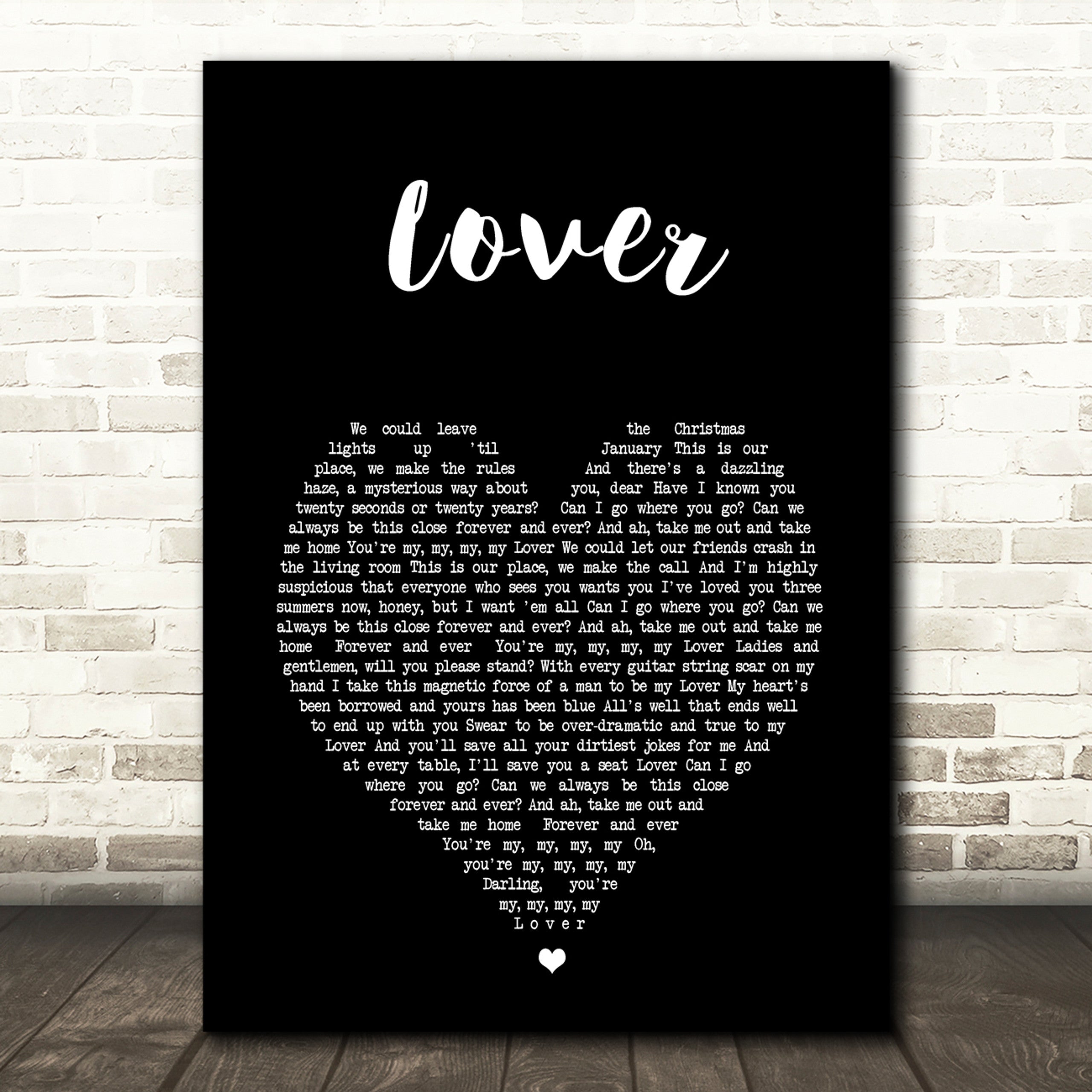 Lover Canvas Wall Art With Song Lyrics, Black Heart Song Lyric Music Canvas, Gift For Swifties