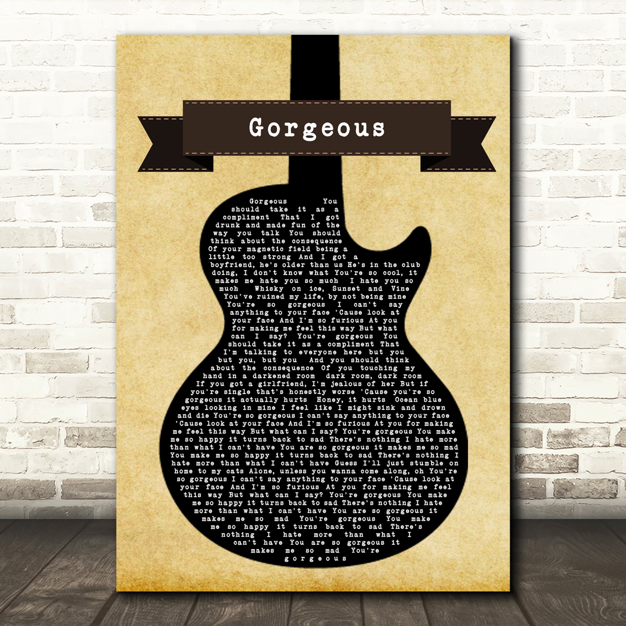 Gorgeous Canvas Wall Art With Song Lyrics, Black Guitar Song Lyric Music Canvas, Gift For Swifties