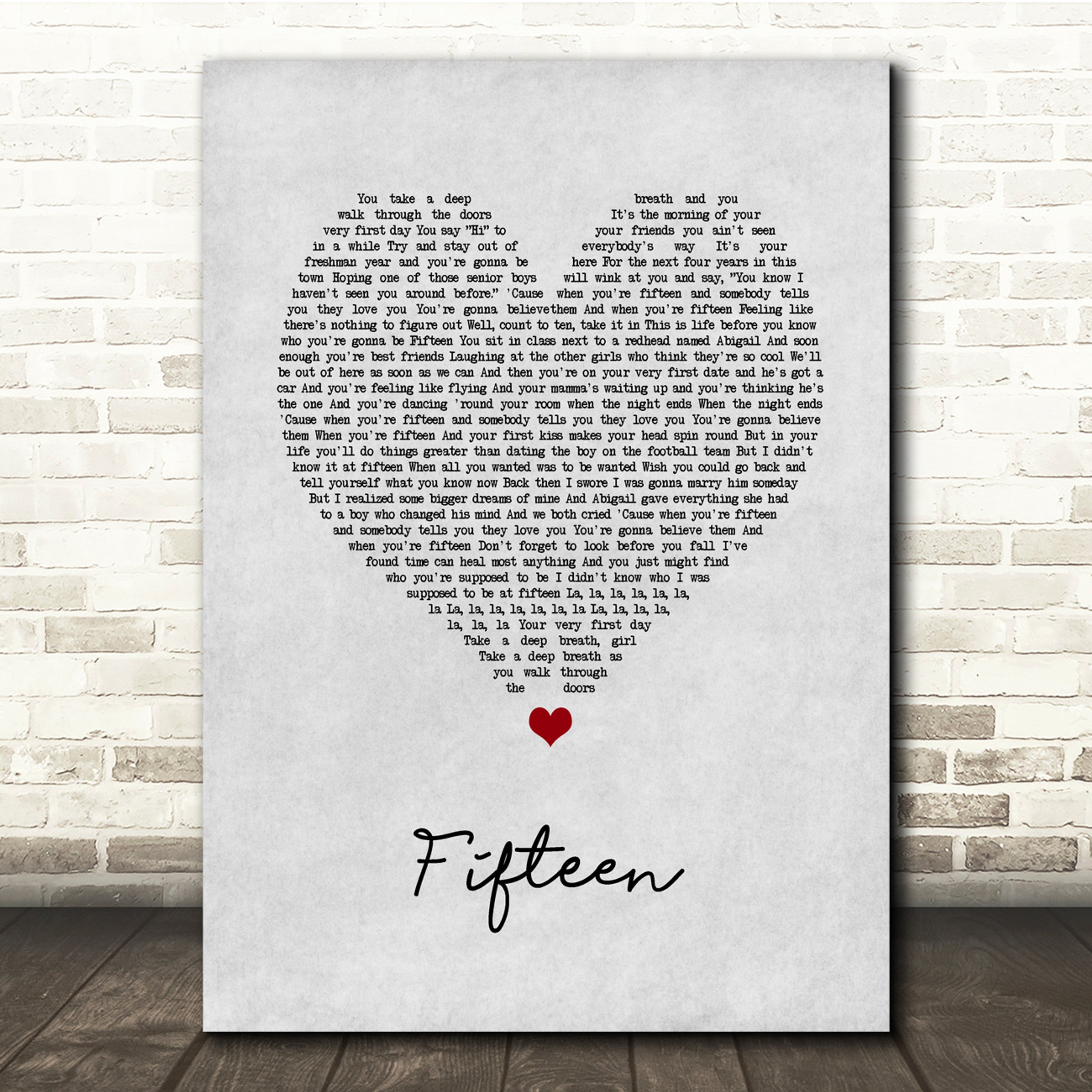 Fifteen Canvas Wall Art With Song Lyrics, Grey Heart Song Lyric Music Canvas, Gift For Swifties