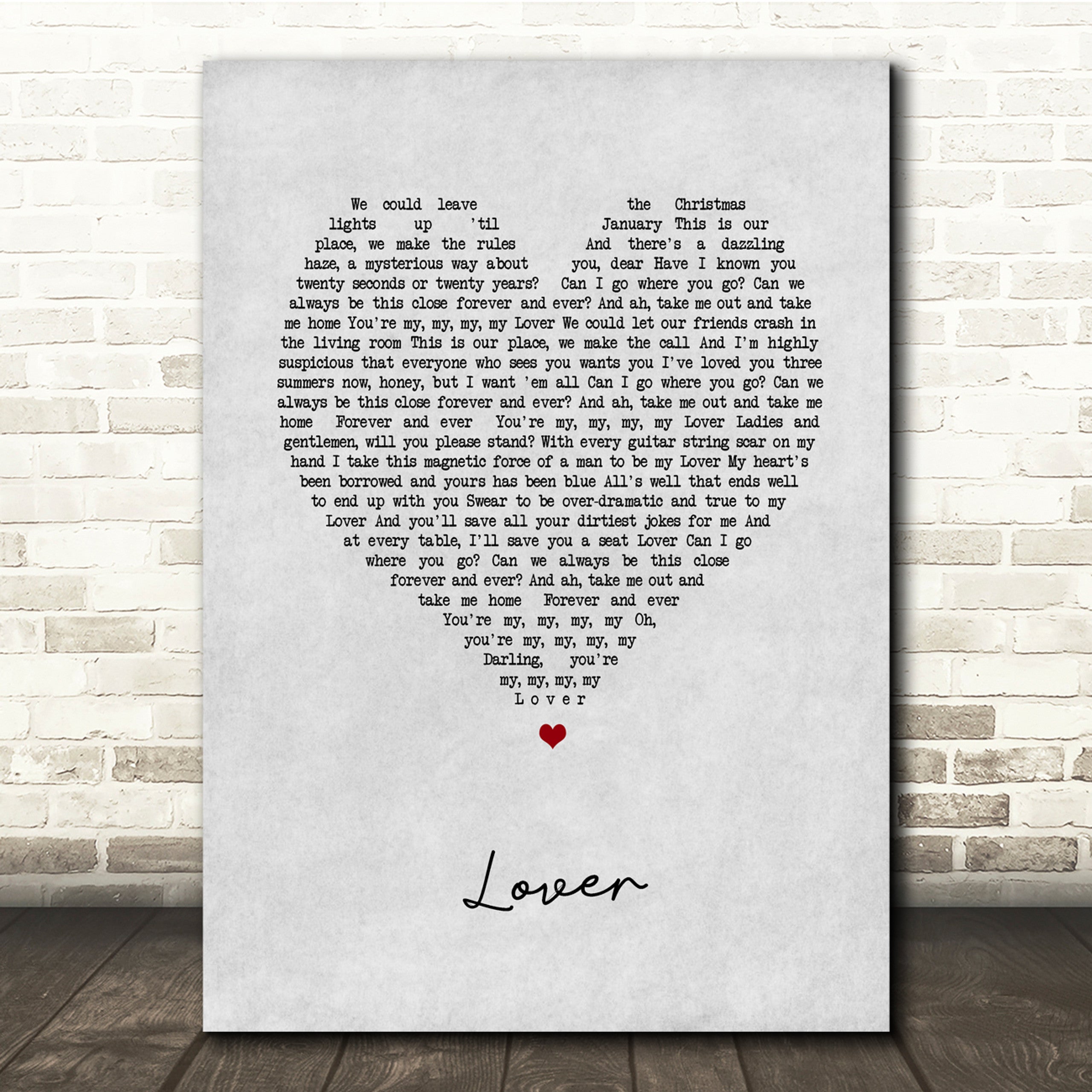 Lover Canvas Wall Art With Song Lyrics, Grey Heart Song Lyric Music Canvas, Gift For Swifties